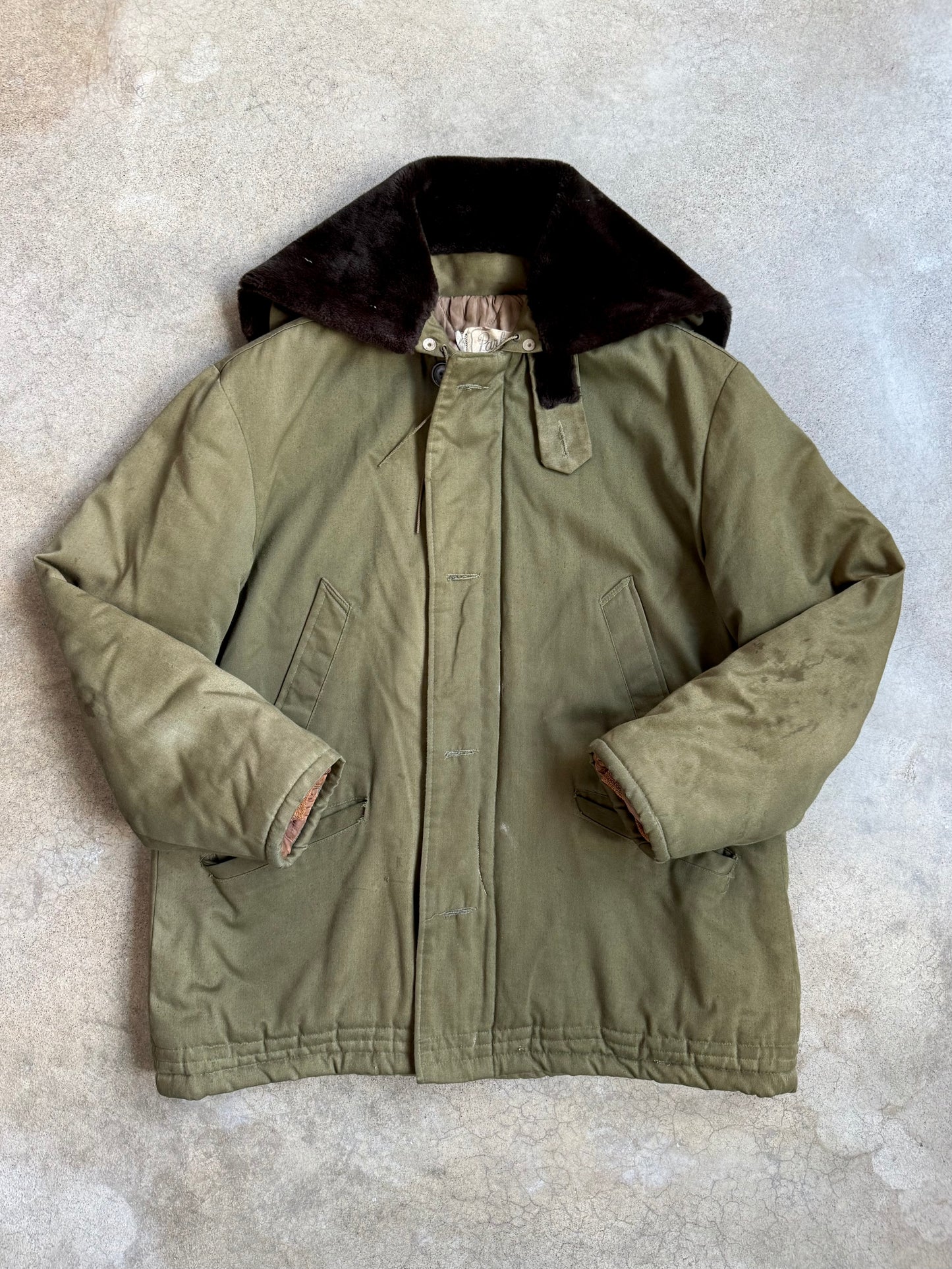 Vintage 1940s/50s Distressed Military Parka Jacket | Large