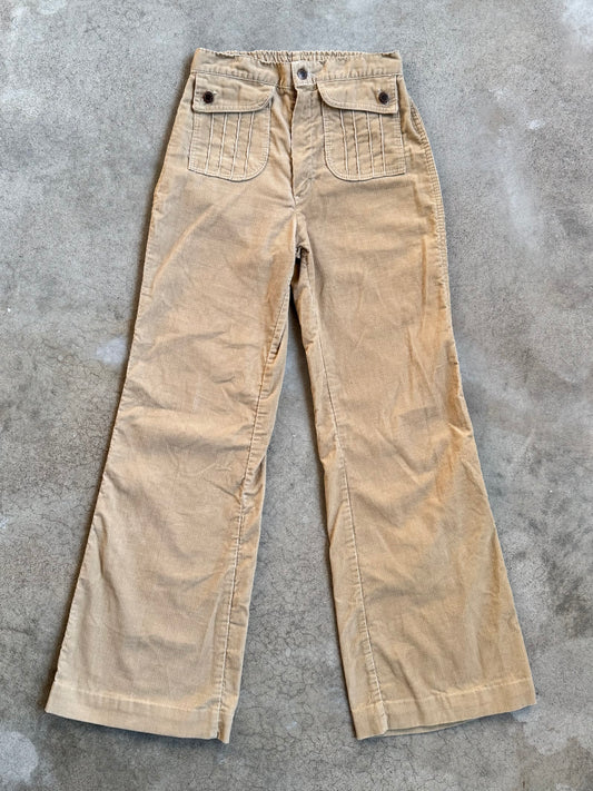 Vintage 1960s Tan Corduroy Bell Bottom Pants | Small