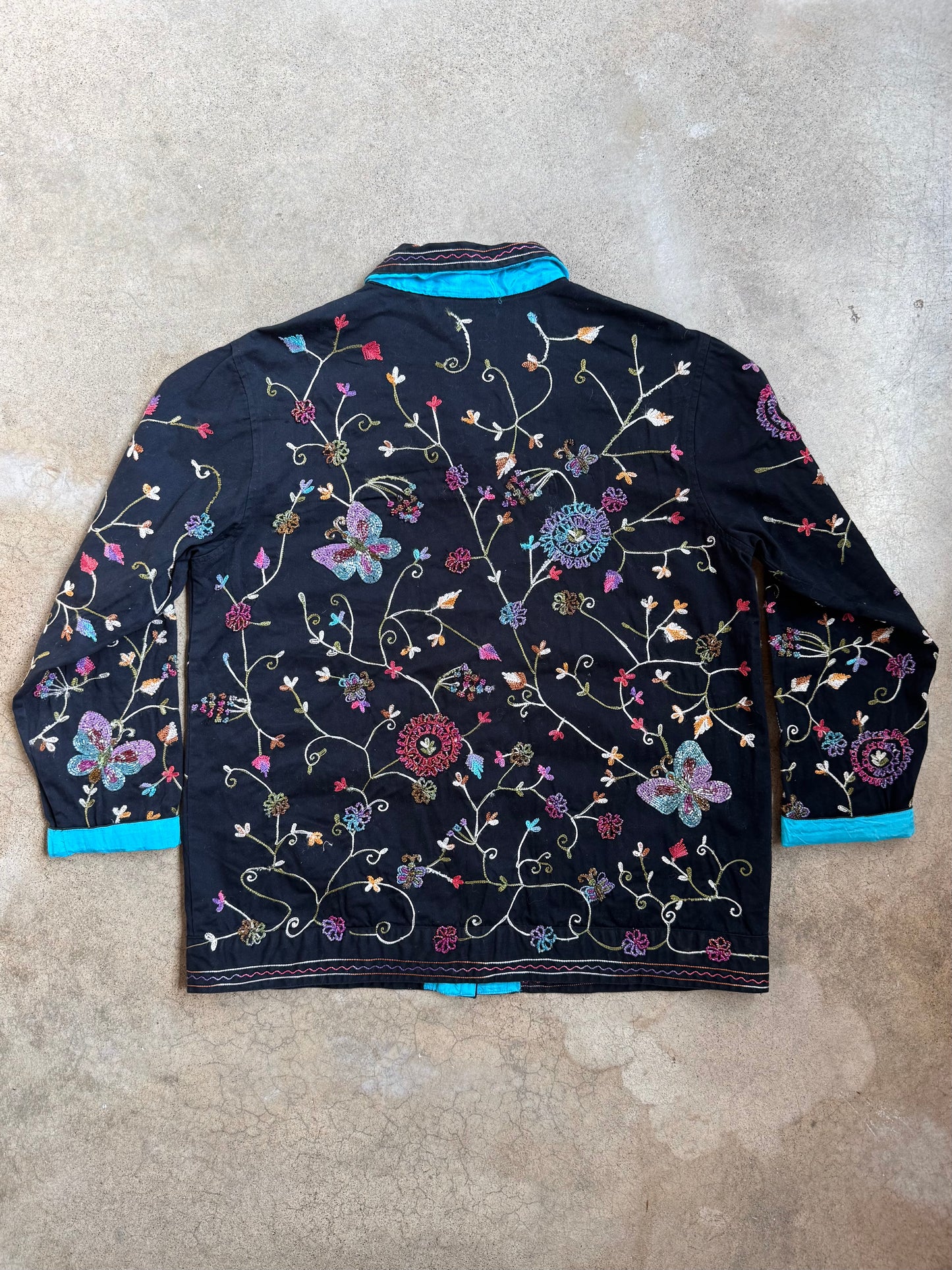 Vintage 1990s The Quacker Factory Beaded Butterfly Springtime Cotton Jacket | Medium