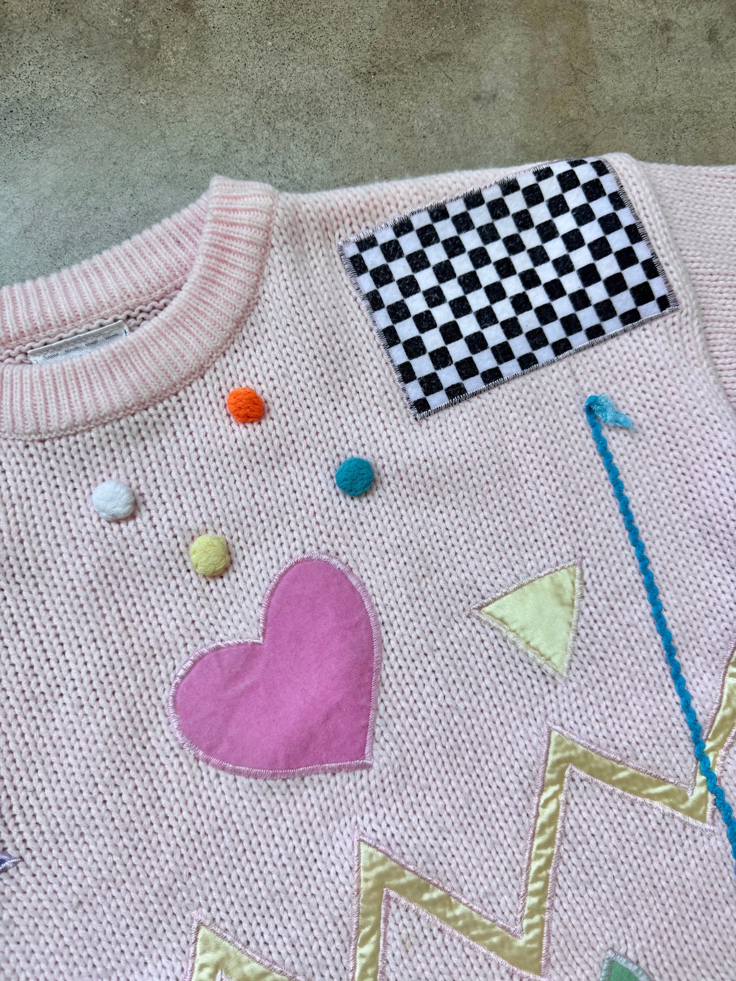 Vintage 1980s Extra Touch Pink Multi Embroidered Patch Sweater | XL