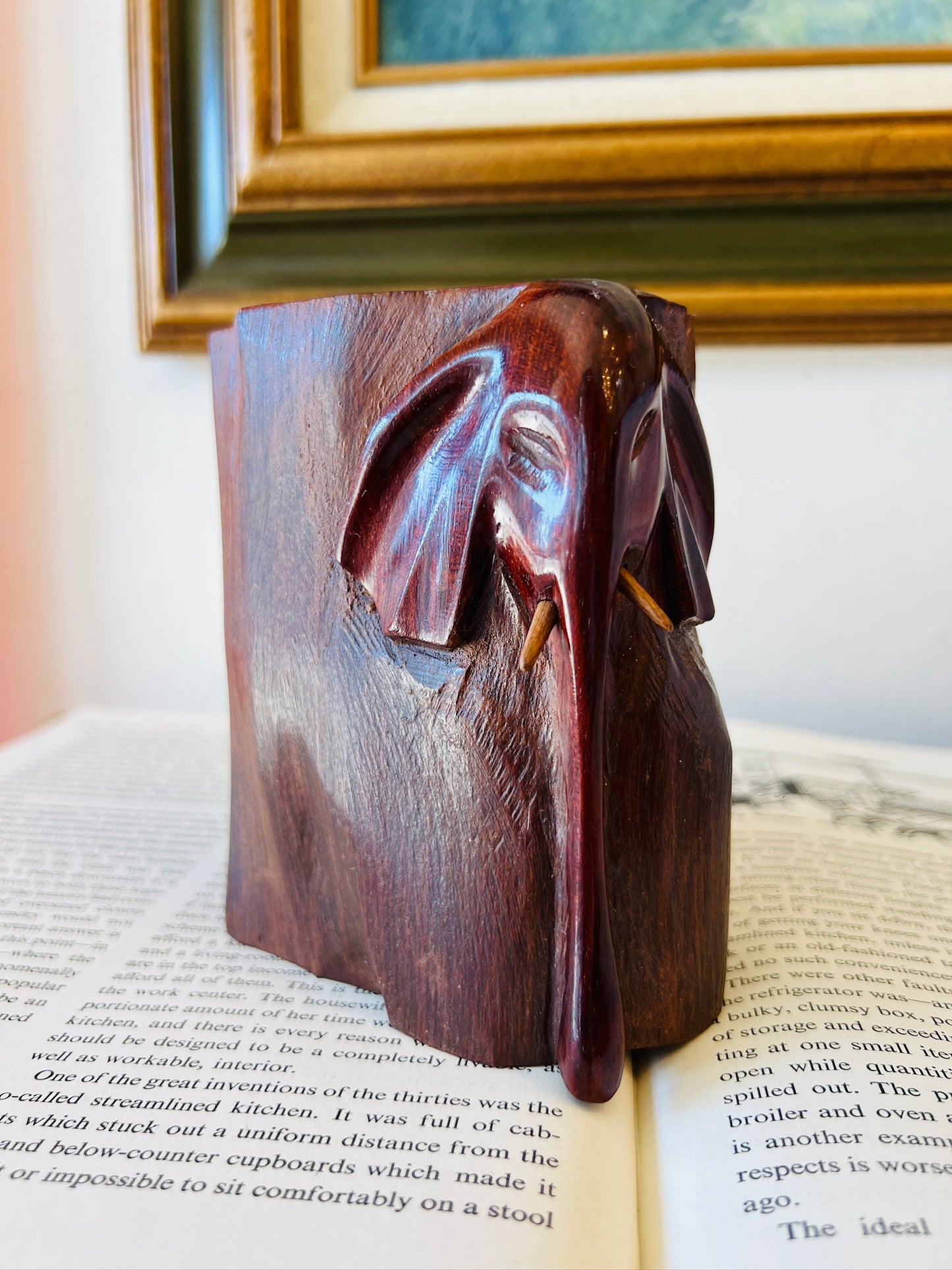 Vintage Wood Carved Elephant Ashtray