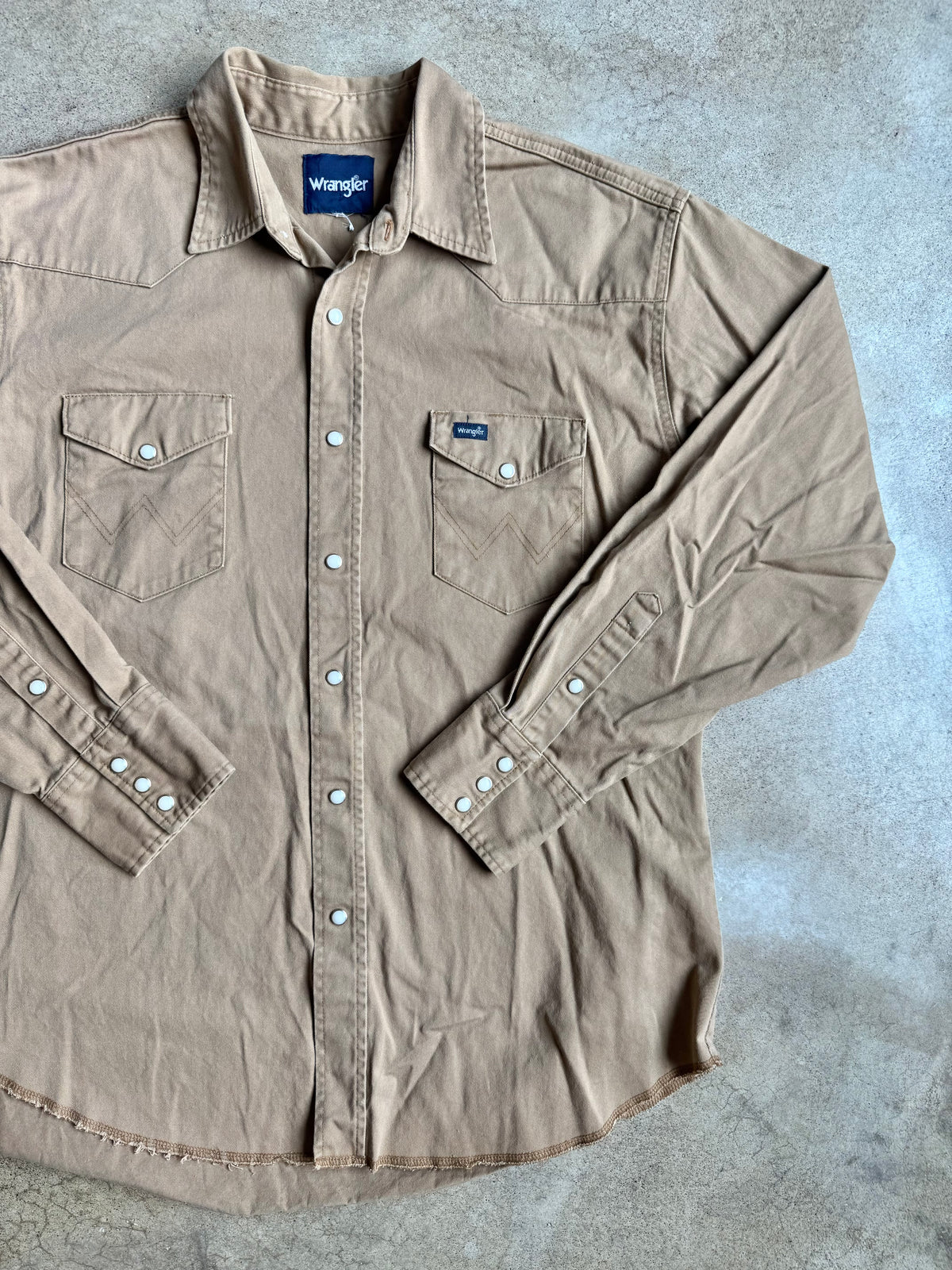 Vintage Wrangler Brown Twill Western Pearl Snap Work Shirt | XL