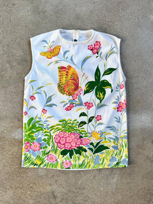 Vintage 1960s Kmart Butterfly Print Sleeveless Top | Medium
