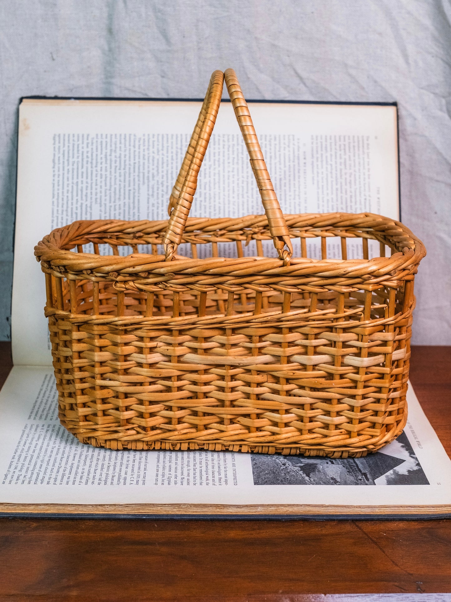 Vintage 1960s/70s Woven Wicker Basket w/ Handles