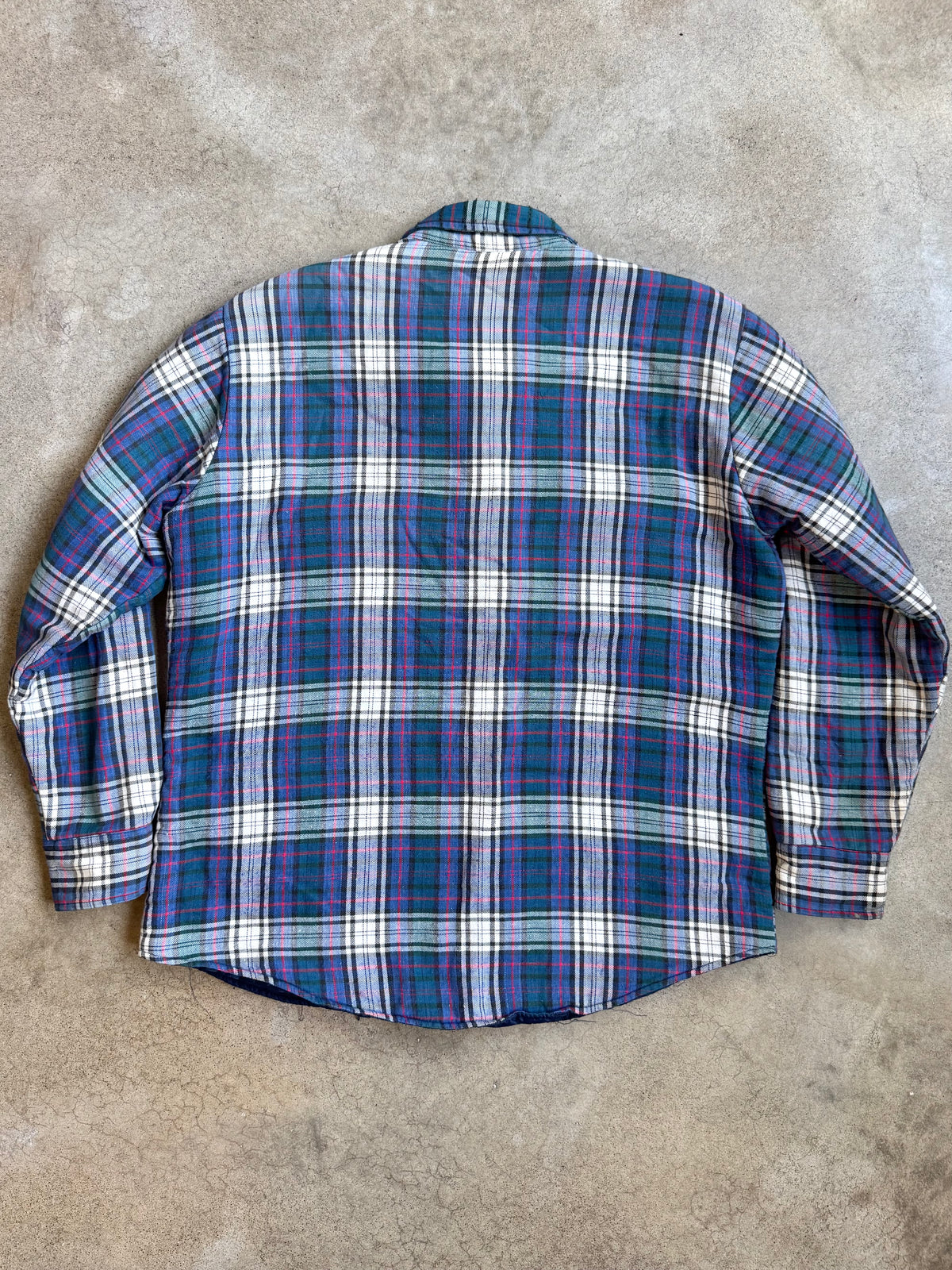 Vintage 1990s St. John’s Bay Blue Plaid Insulated Flannel Shirt Jacket | Large