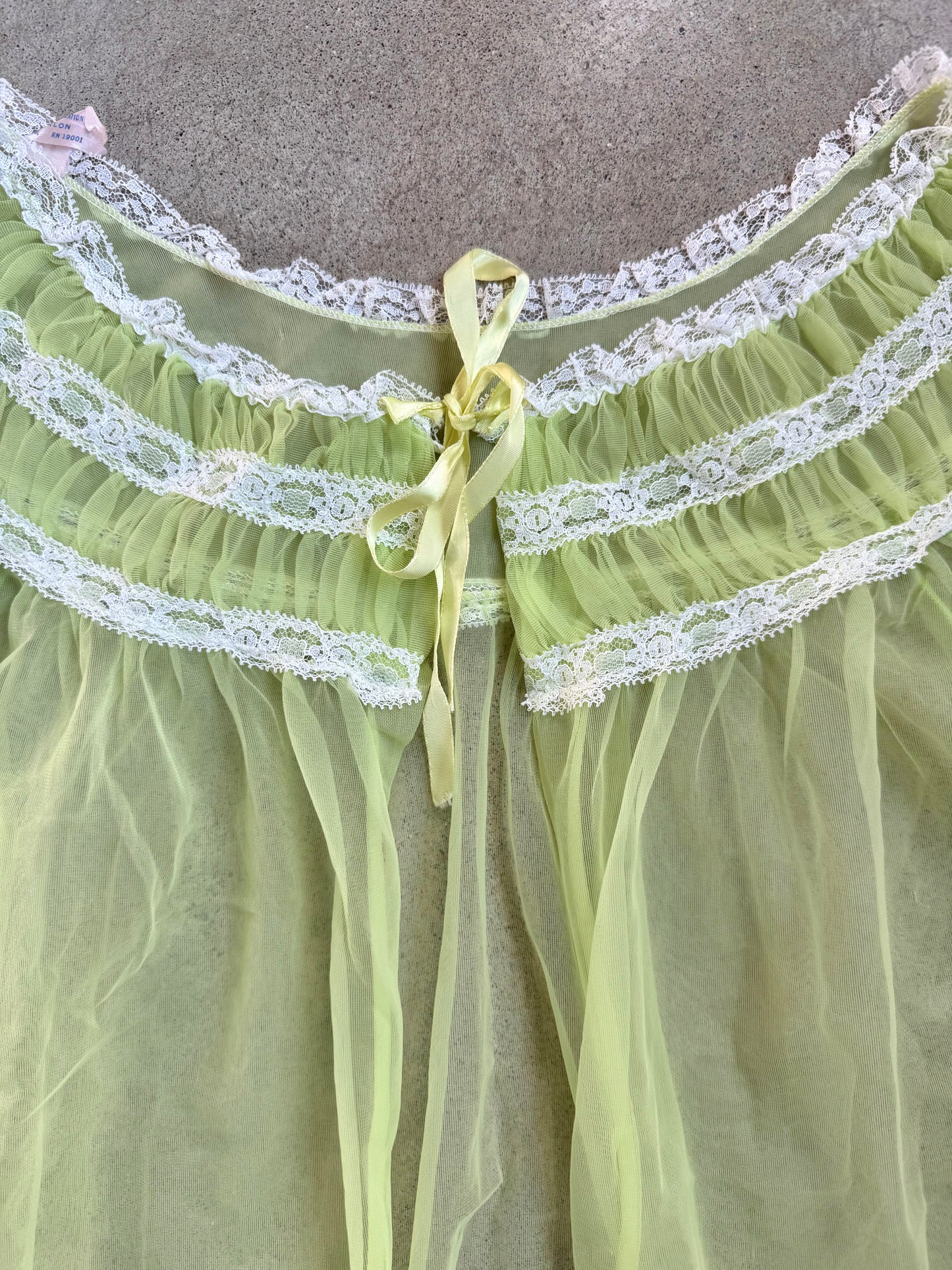 Vintage 1960s Green & White Lace Sheer Nylon House Coat | Medium