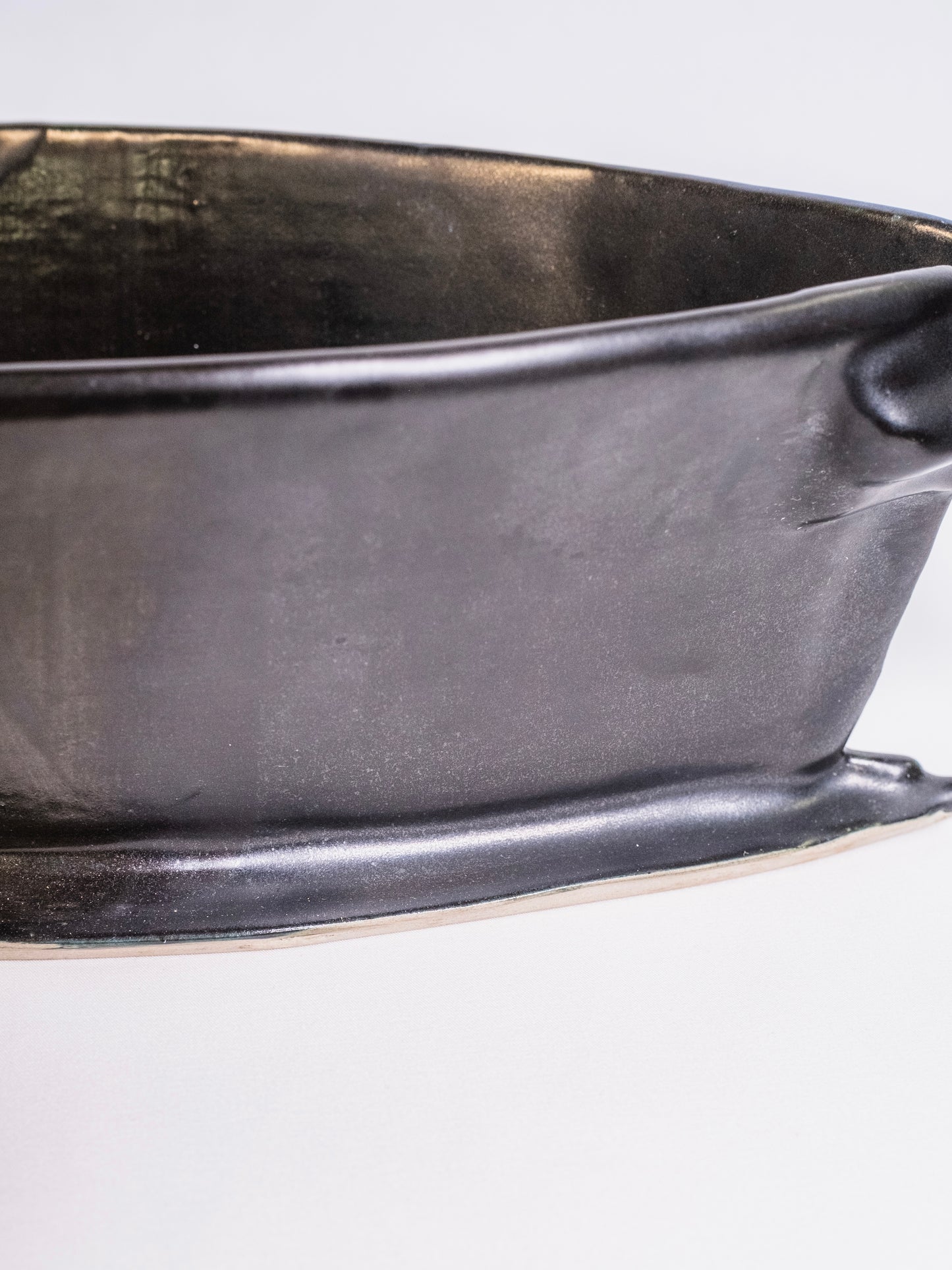 Vintage 1960’s Black Ceramic Pottery Abstract Centerpiece Bowl