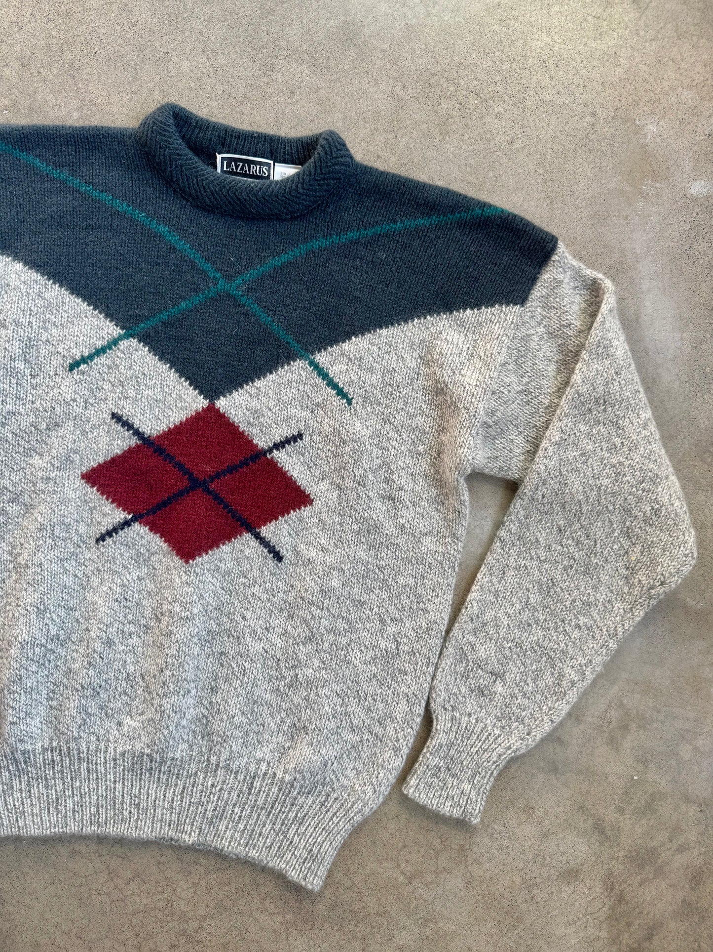Vintage 1980s Lazarus Two-Tone Argyle Wool Sweater | Large