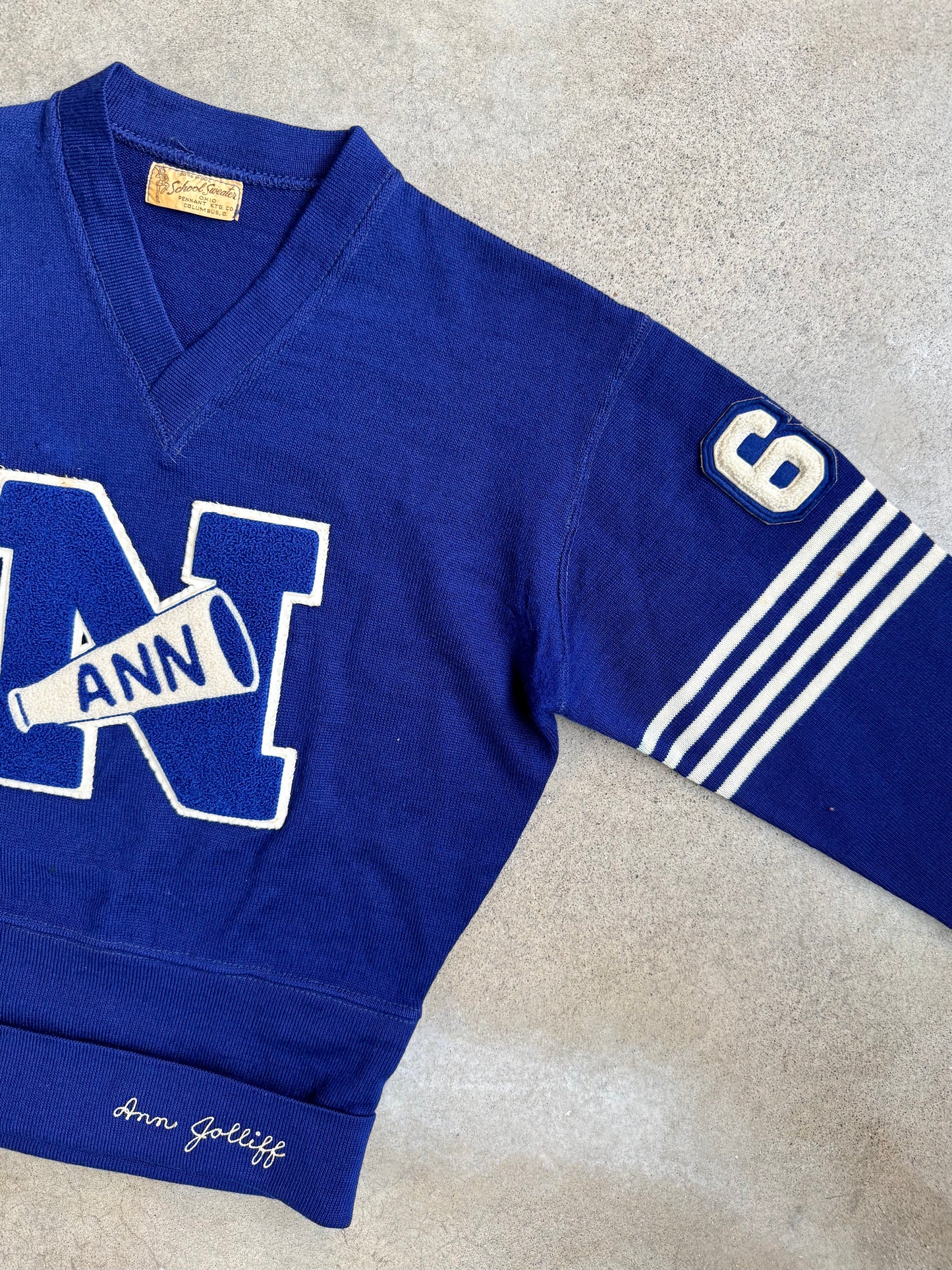 Vintage 1950s School Sweater Blue Wool "Ann" Varsity Cheer Sweater | Medium