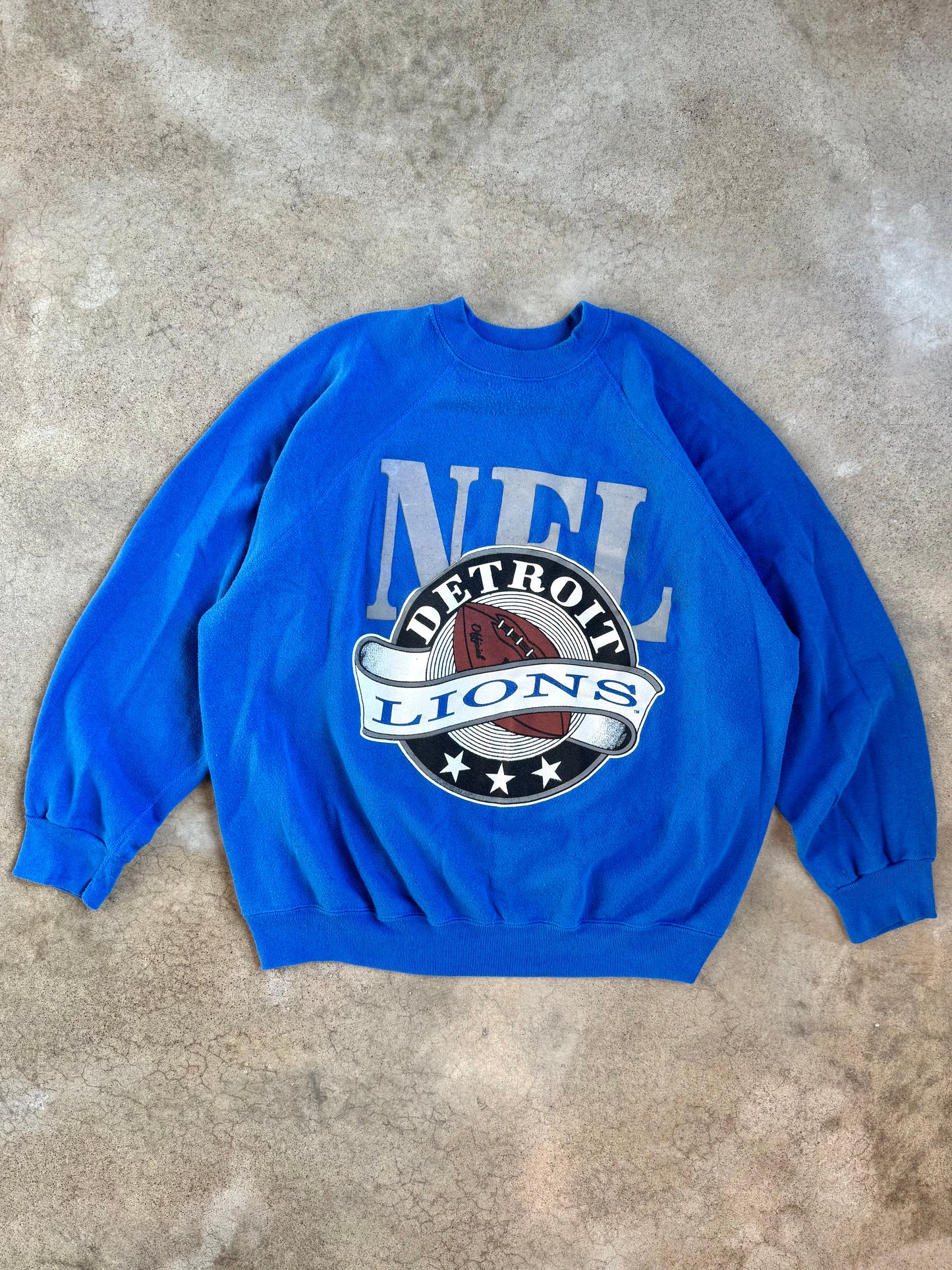 Vintage 1990s NFL Detroit Lions Football Blue Raglan Sweatshirt | XL