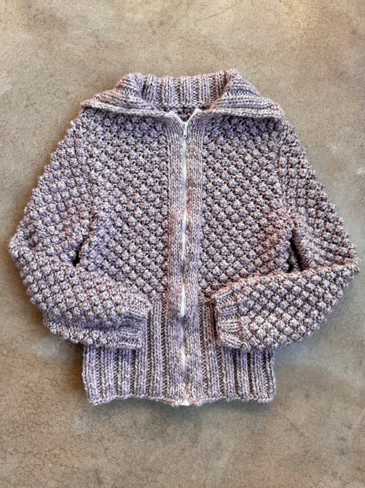 Vintage 1980s Handmade Purple Chunky Knit Zip-Up Sweater Jacket | Medium