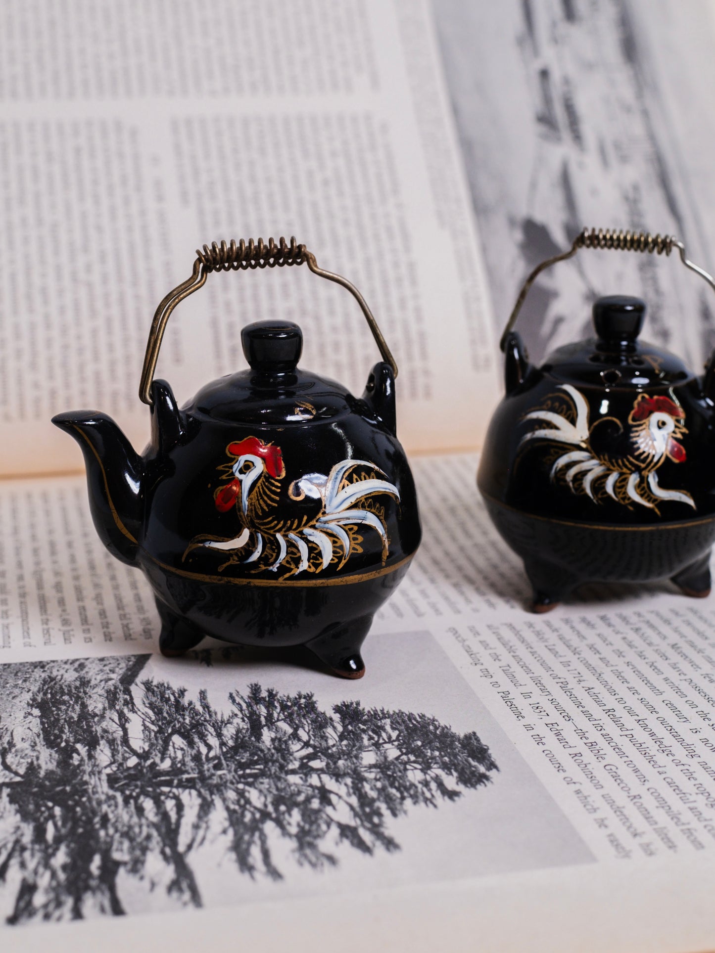 Vintage 1950s Ceramic Japanese Hand-Painted Tea Kettle Salt & Pepper Shaker Set