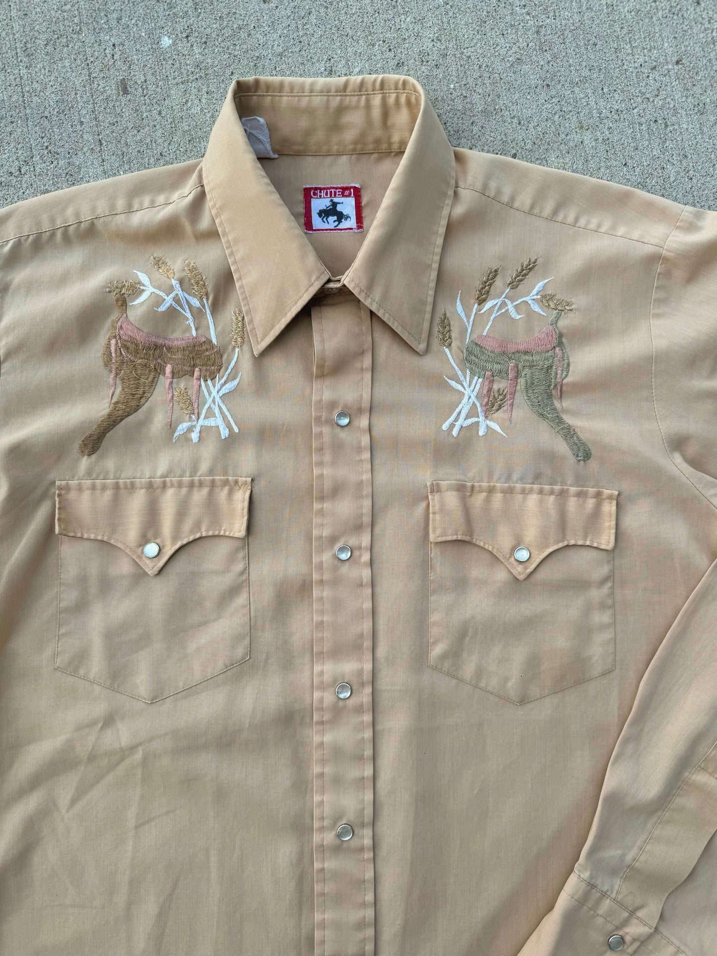 Vintage 1980s Chute Saddle Embroidered Pearl Snap Western Shirt