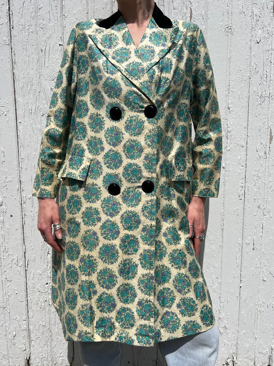 Vintage 1960s Floral Double-Breasted Spring Coat | Medium