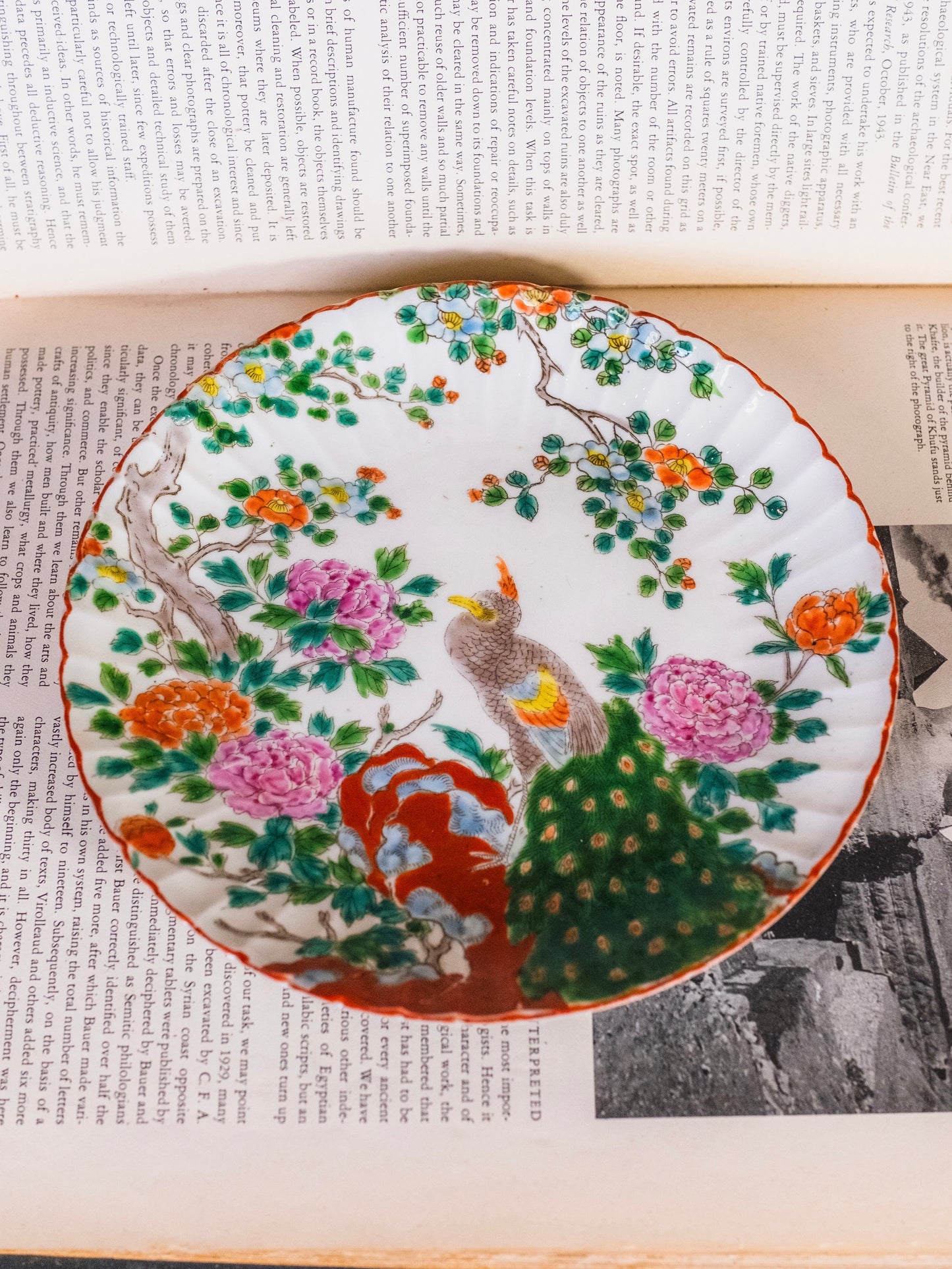Antique Asian Famille Rose “Peacock & Peonies” Porcelain Plate