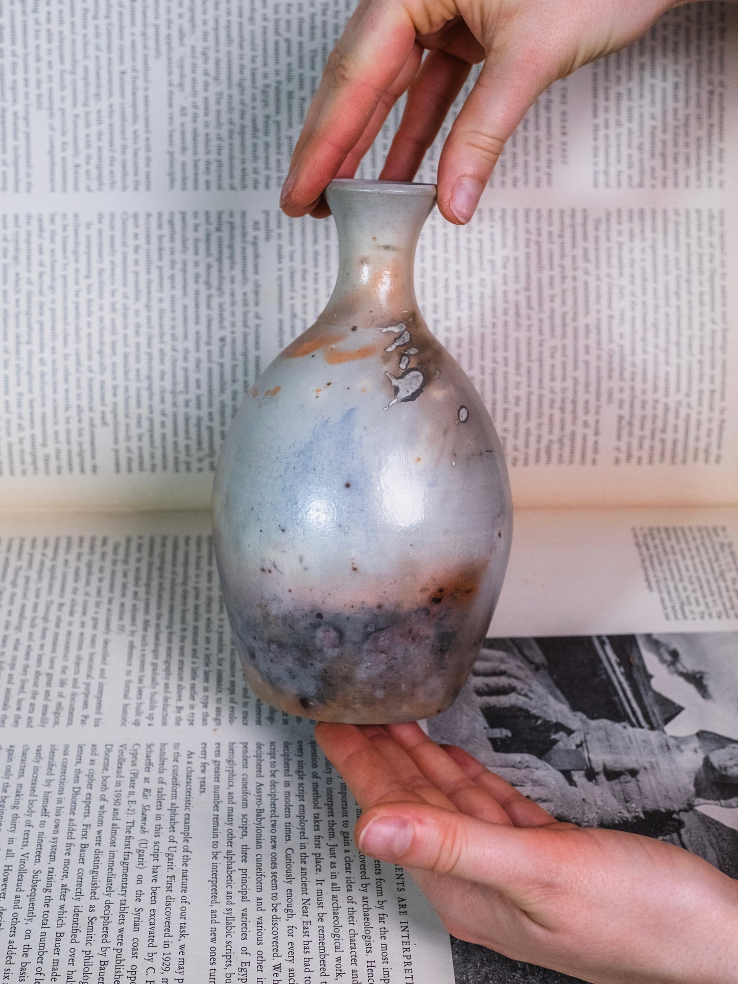 Vintage Saggar Fired Raku Signed Studio Pottery Vase