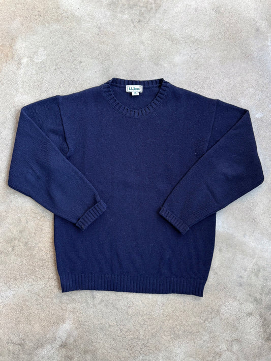 Vintage 1980s L.L. Bean Navy 100% Wool Crewneck Sweater | Medium