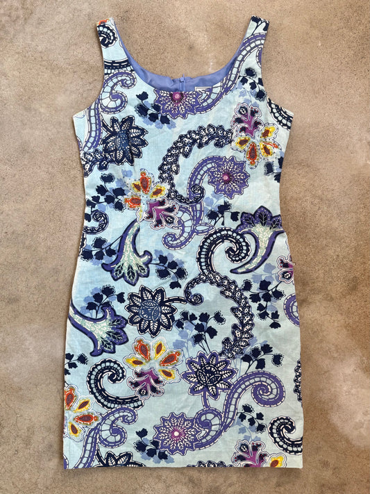 Vintage 1990s Willow Glenn Beaded Floral Linen Sheath Dress | Medium