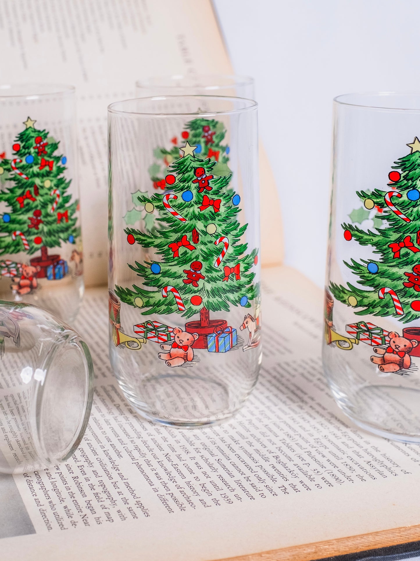 Vintage 1980s Luminarc Christmas Tree Glass Tumblers | Set of 6