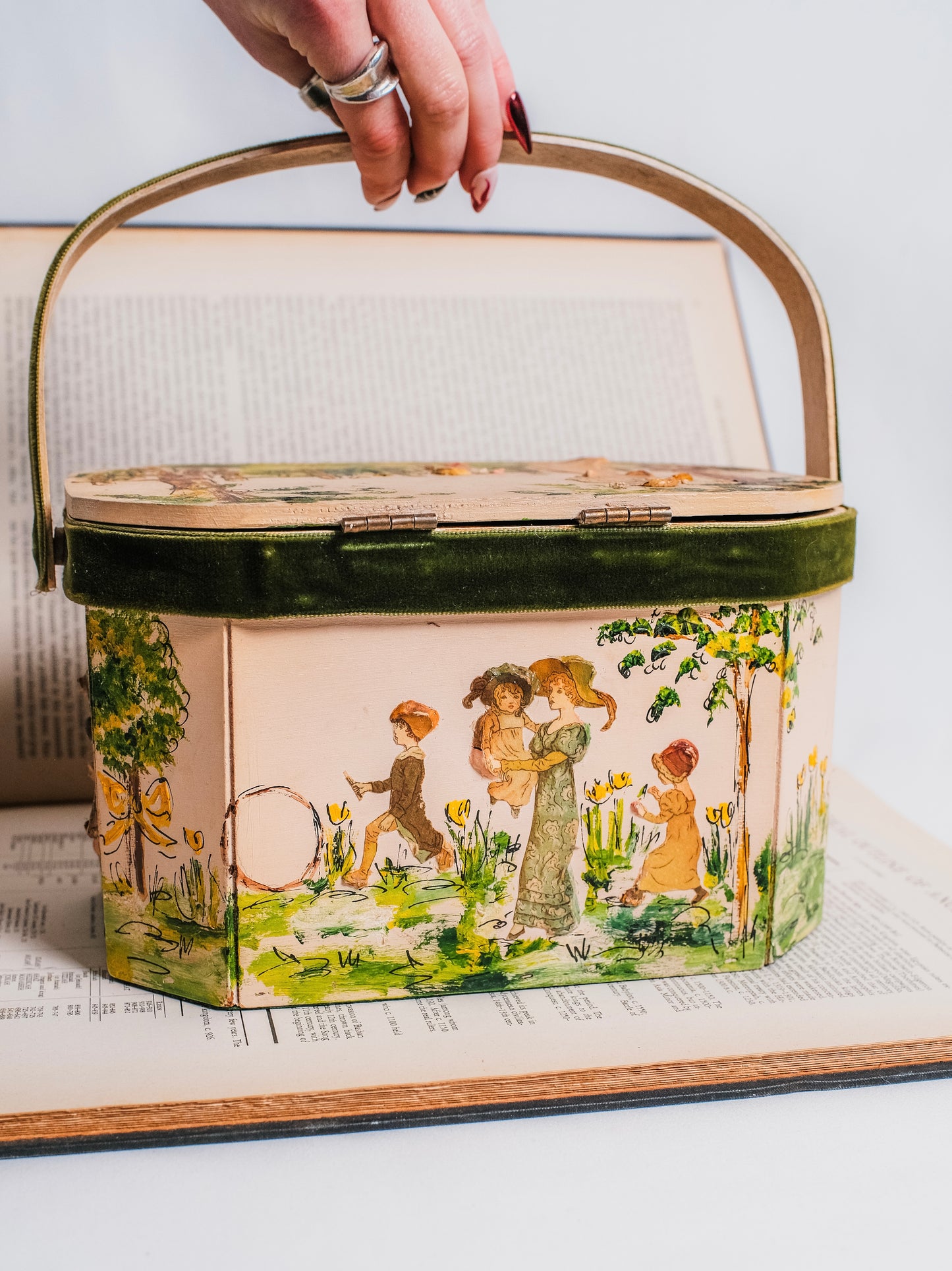 Vintage 1960s Handmade Regency-Style Painted Wood Box Handbag