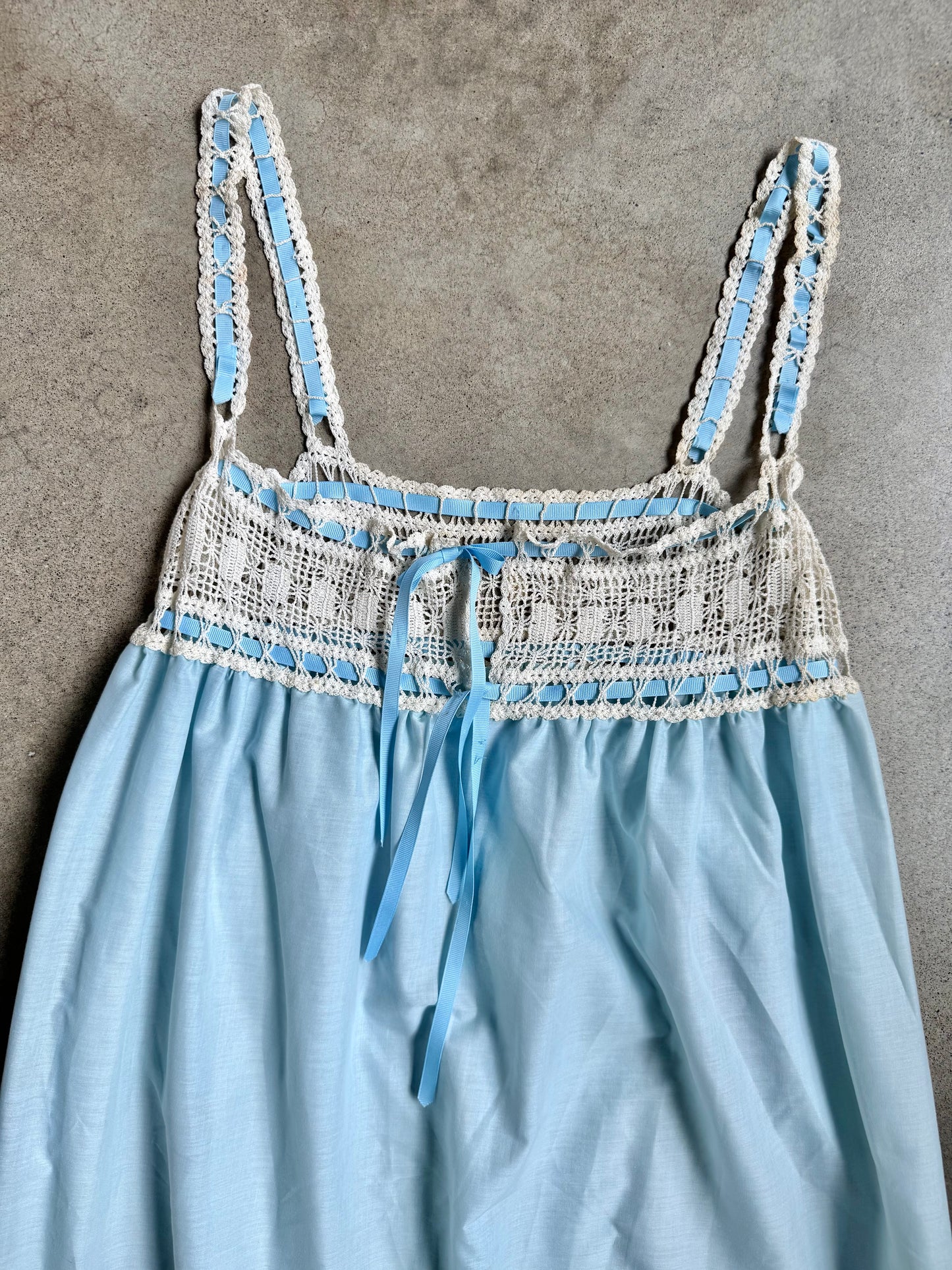 Vintage 1940s/50s Baby Blue Cotton Nightgown w/ Crochet Trim | Medium