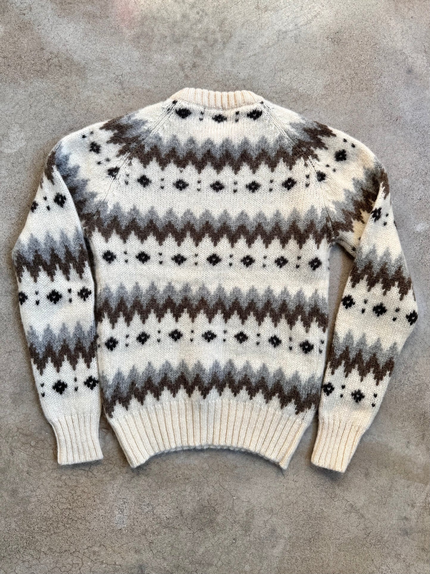 Vintage 1980s Woolrich Neutral Fair Isle Wool Knit Sweater | Medium