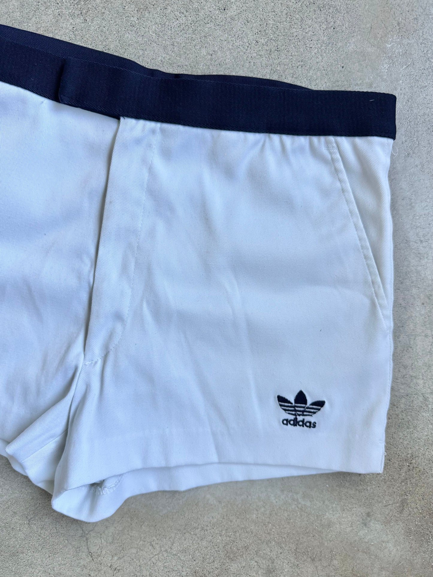 Vintage 1980s Adidas White & Navy Athletic Shorts | 34