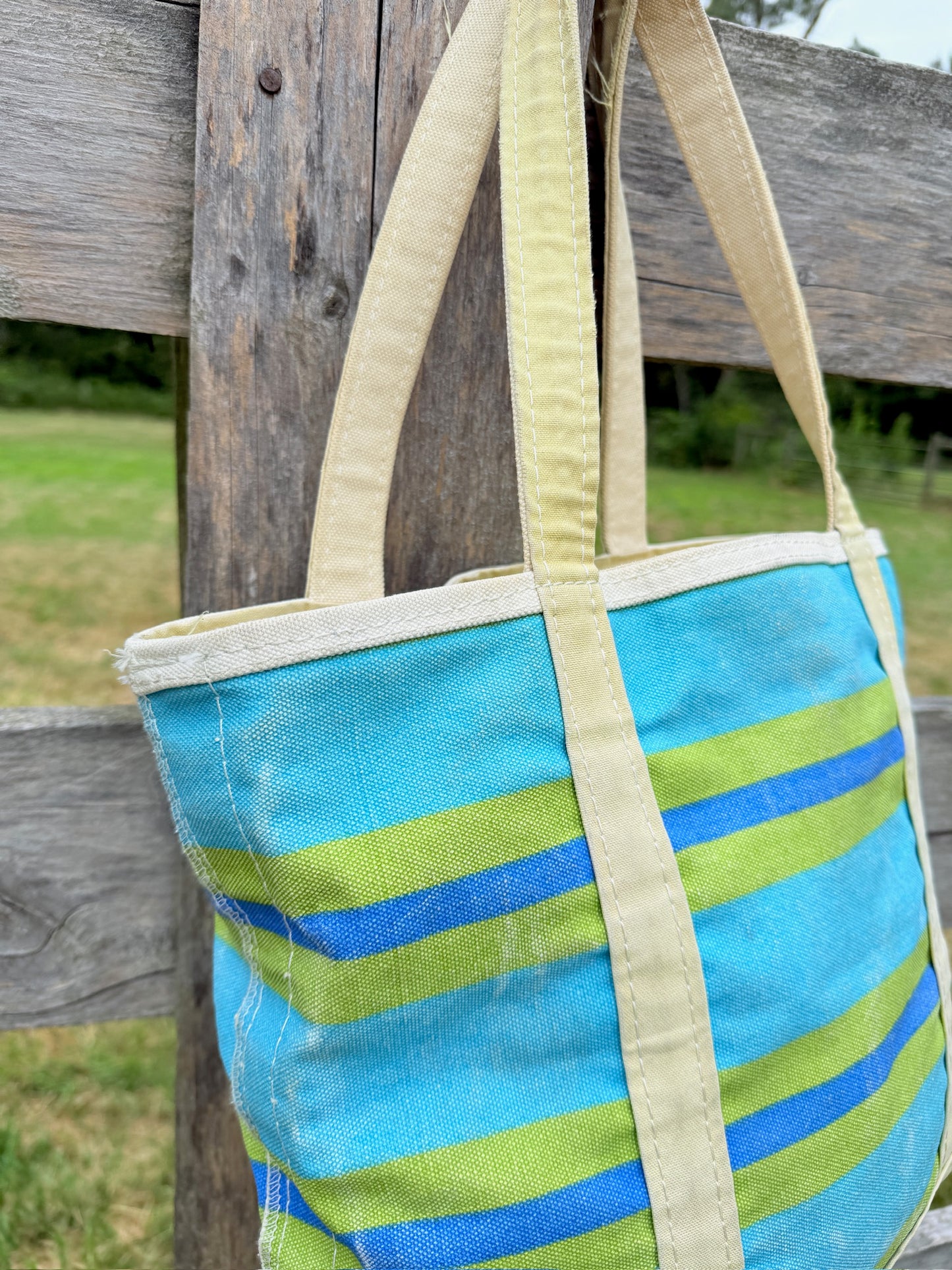 Vintage 1980s/90s L.L. Bean Blue & Green Striped Boat & Tote Bag