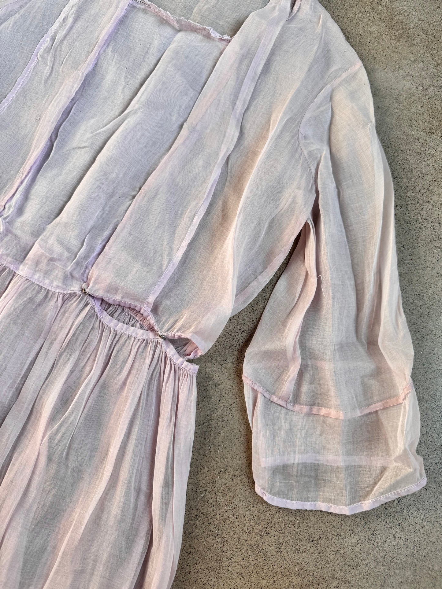 Antique 1920s Handmade Pale Pink Sheer Lawn Dress | Small