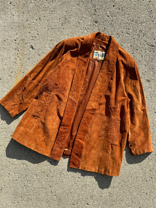 Vintage 1980s Atlantic Beach Leather Burnt Orange Suede Jacket | XXL