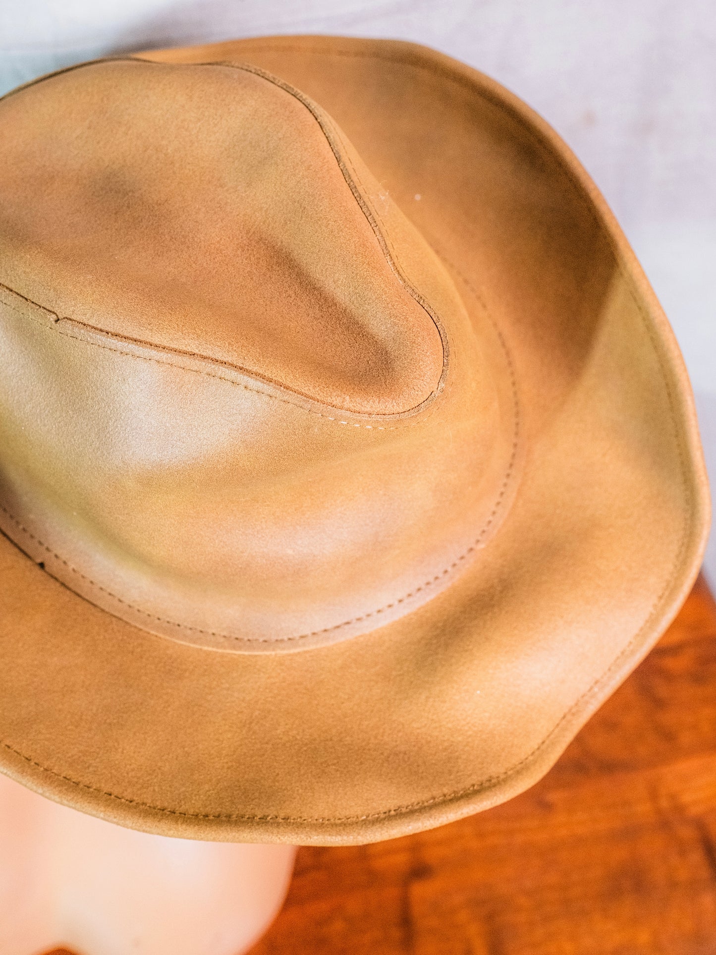 Vintage 1990s Dollywood Tan Leather Cowboy Hat