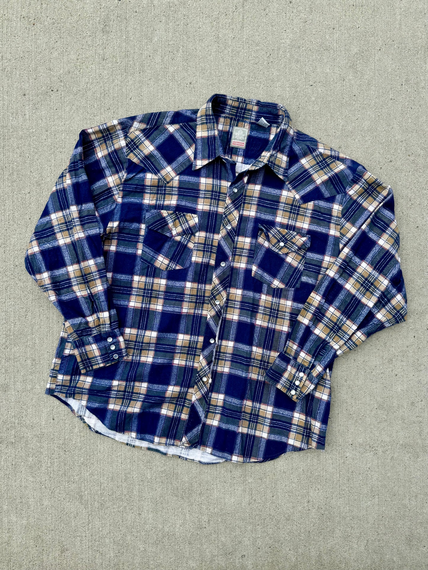 Vintage 1980s/90s Outdoor Exchange Blue Plaid Flannel Shirt | XXL