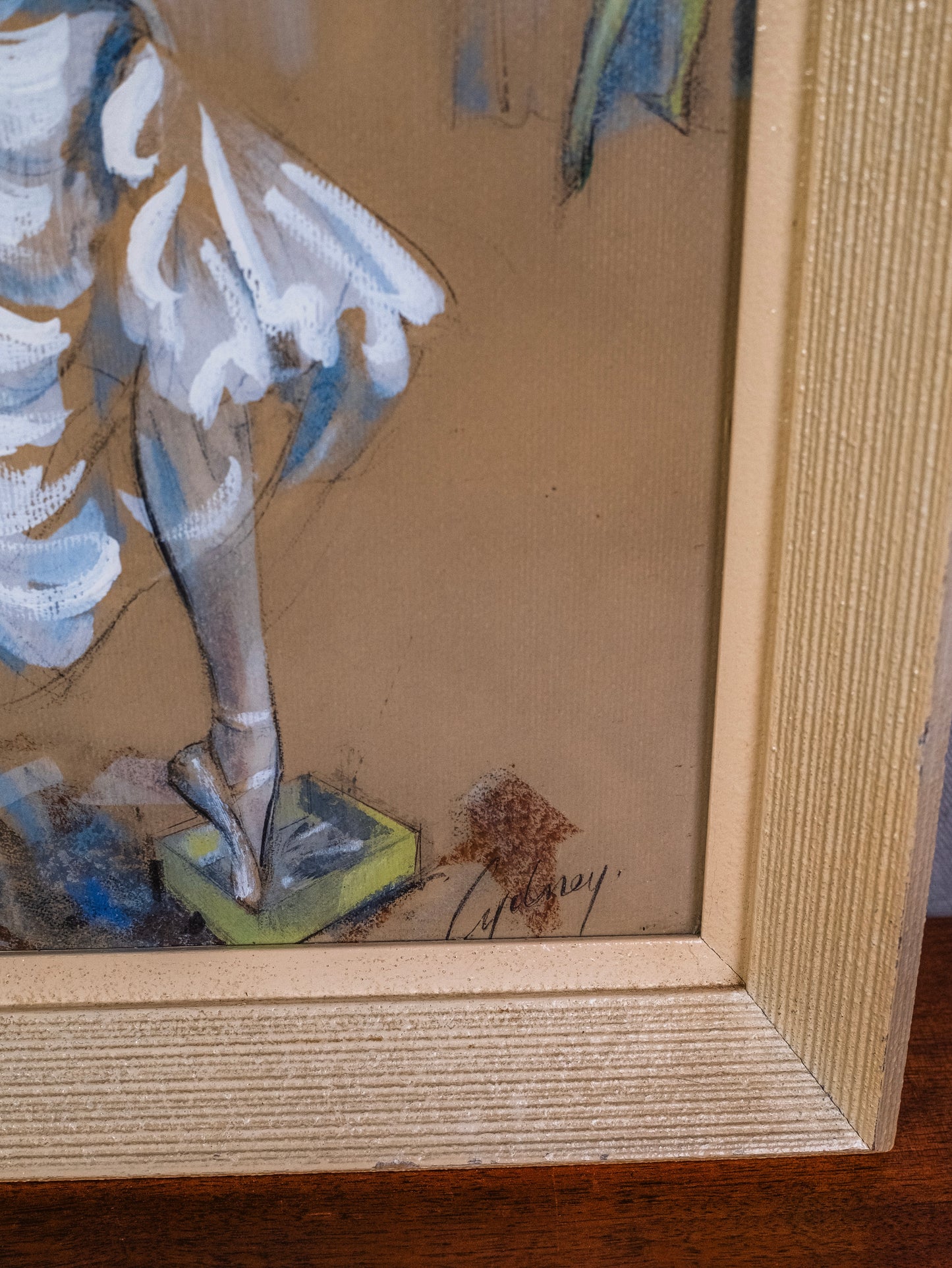 Vintage MCM Framed Cydney Grossman Ballerina Pastel Painting | Signed