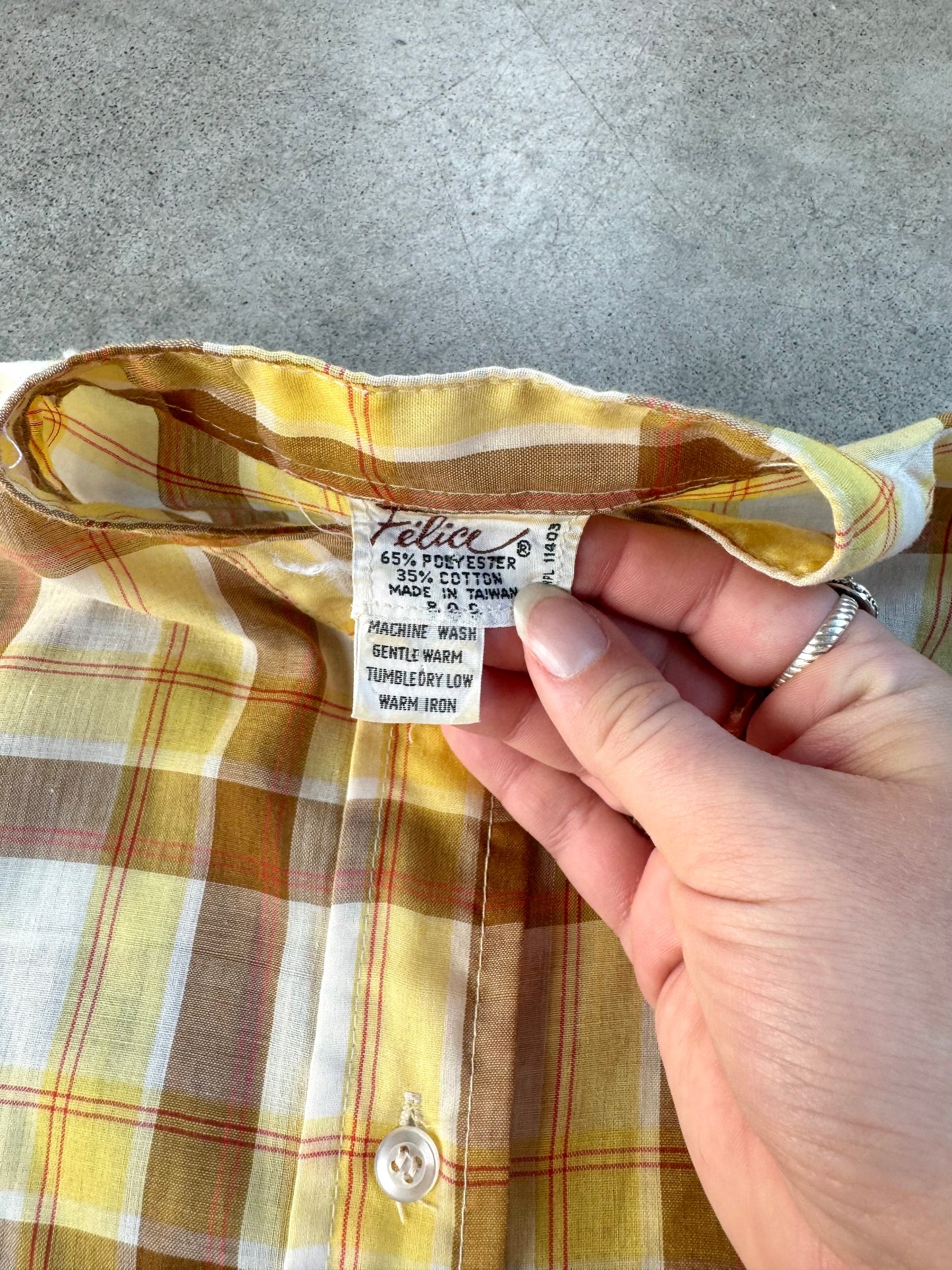 Vintage 1950s Felice Yellow Plaid Short Sleeve Blouse | S/M