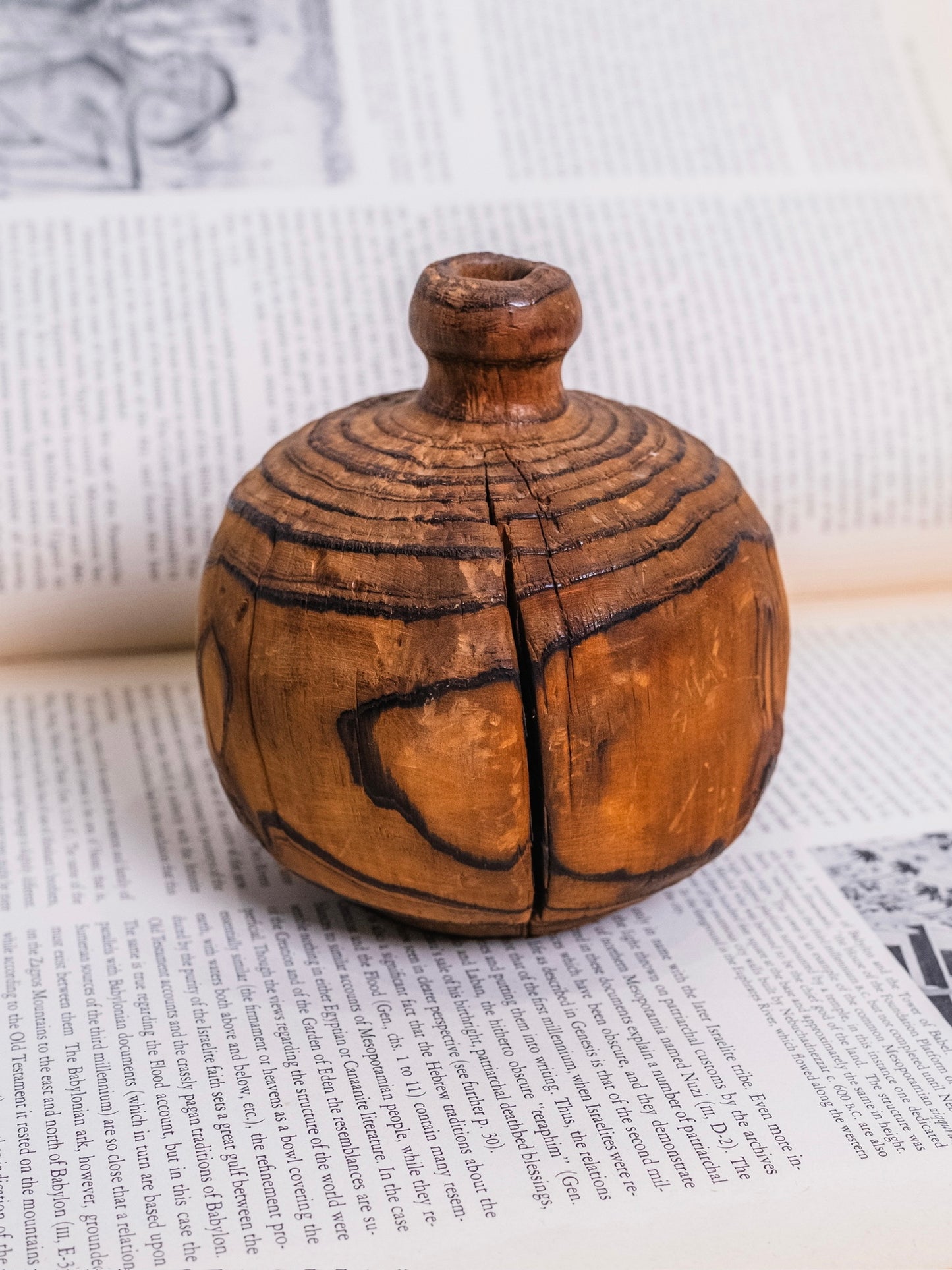 Vintage 1960s Hand-Turned Wood Vase Weed Pot