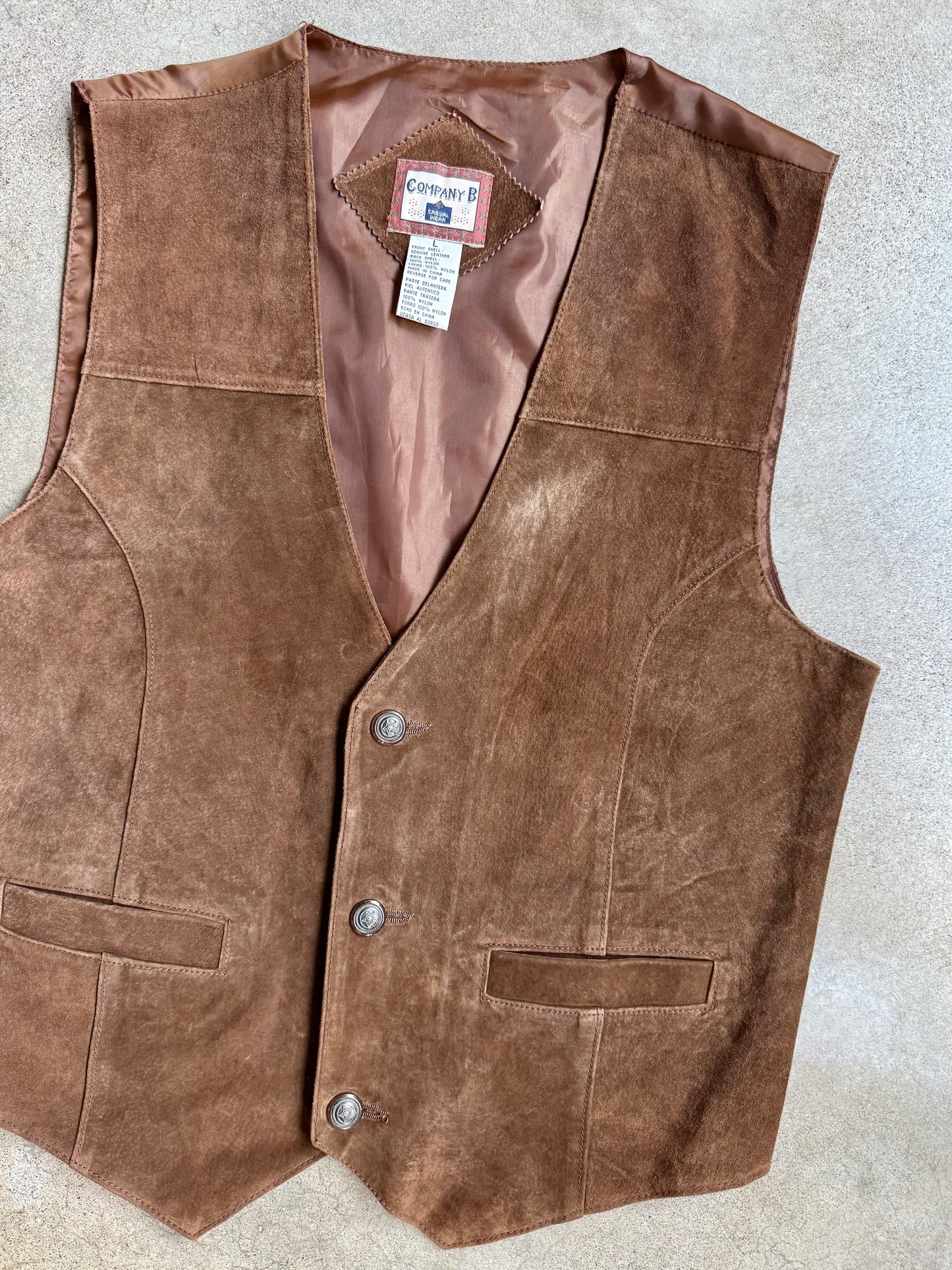 Vintage 1990s Company B Brown Suede Leather Vest | Large