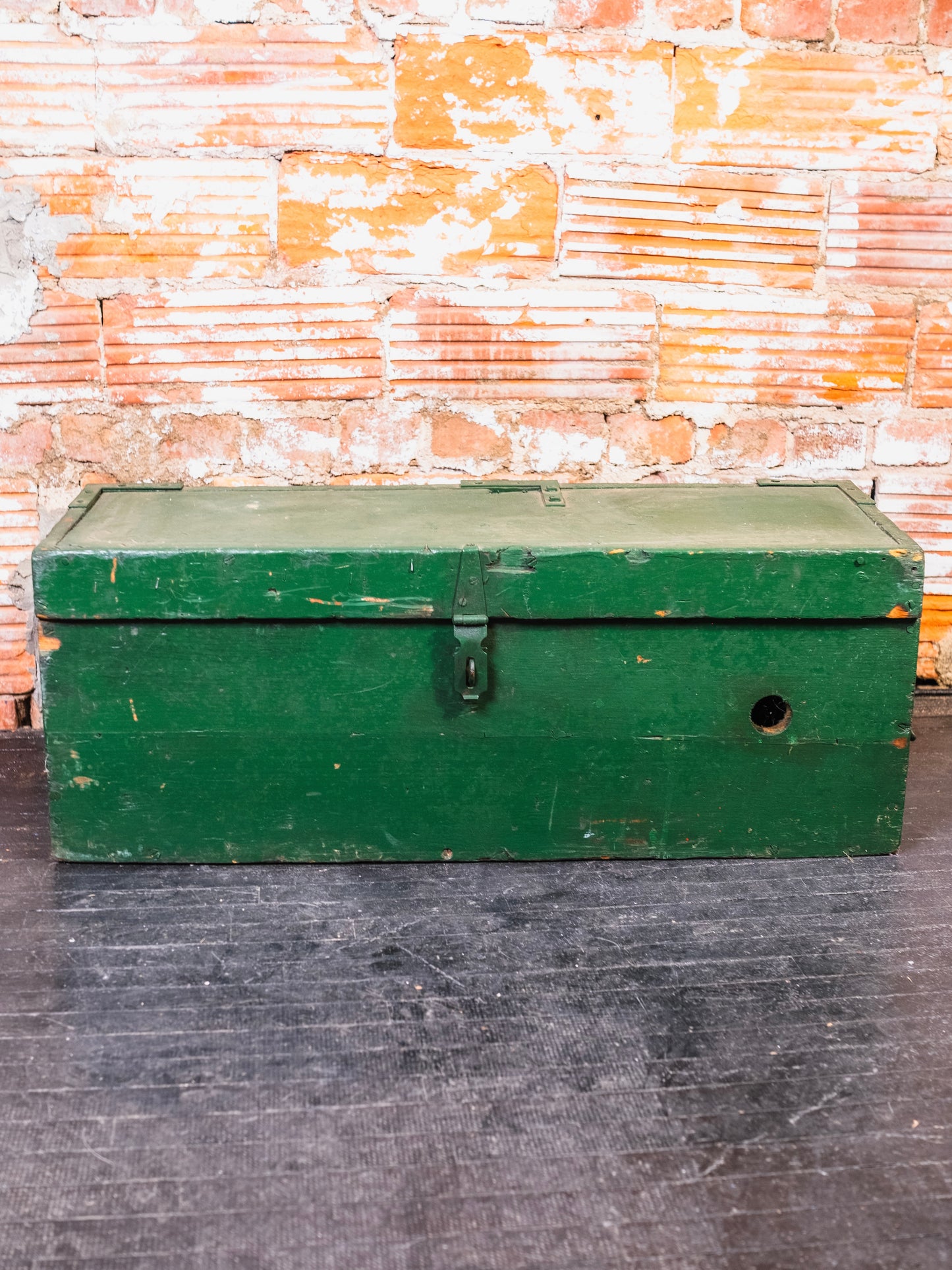 Antique Green Painted Wood Tool Box