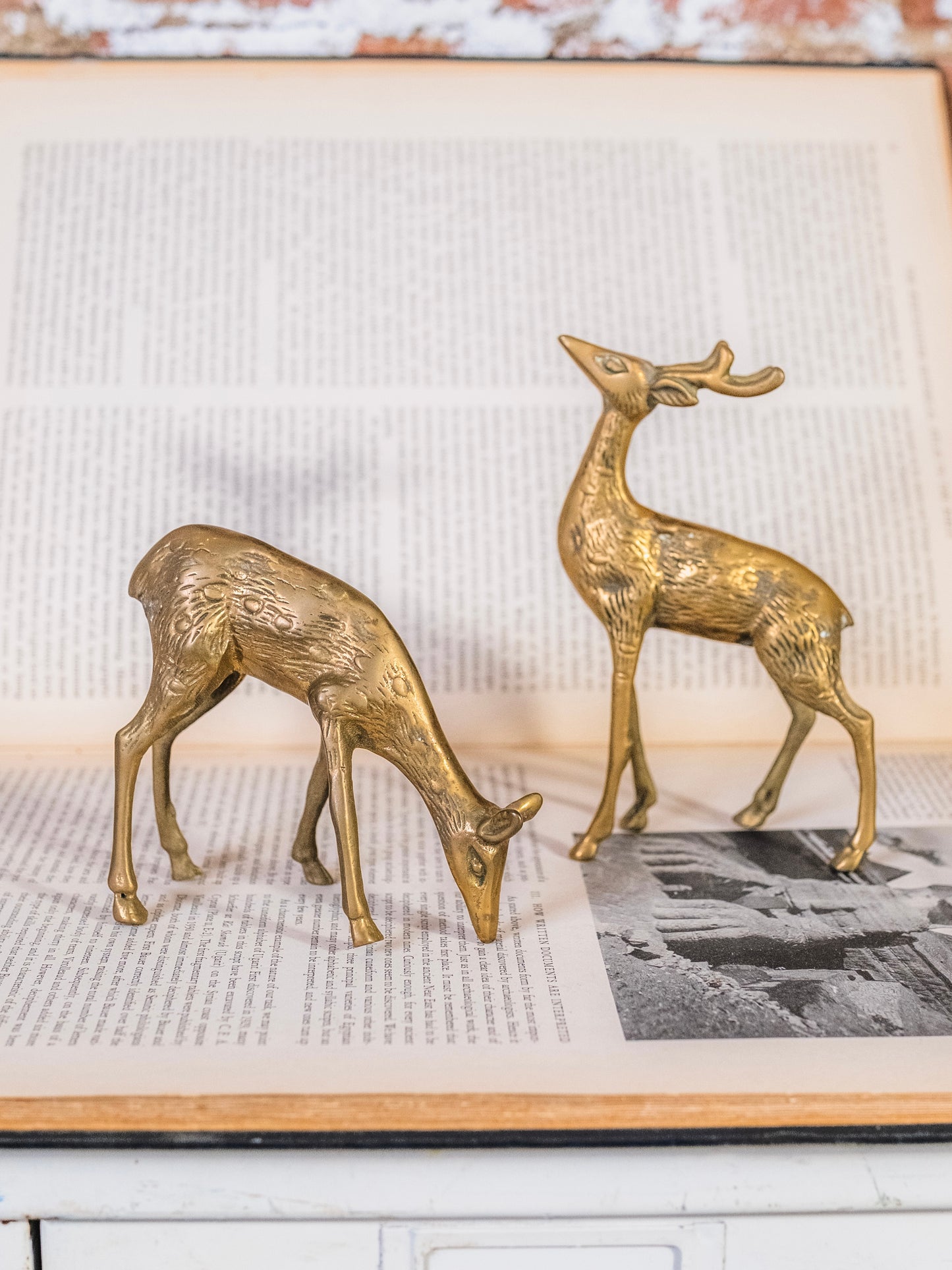 Vintage 1950s Solid Brass Deer Figurines | Set of 2