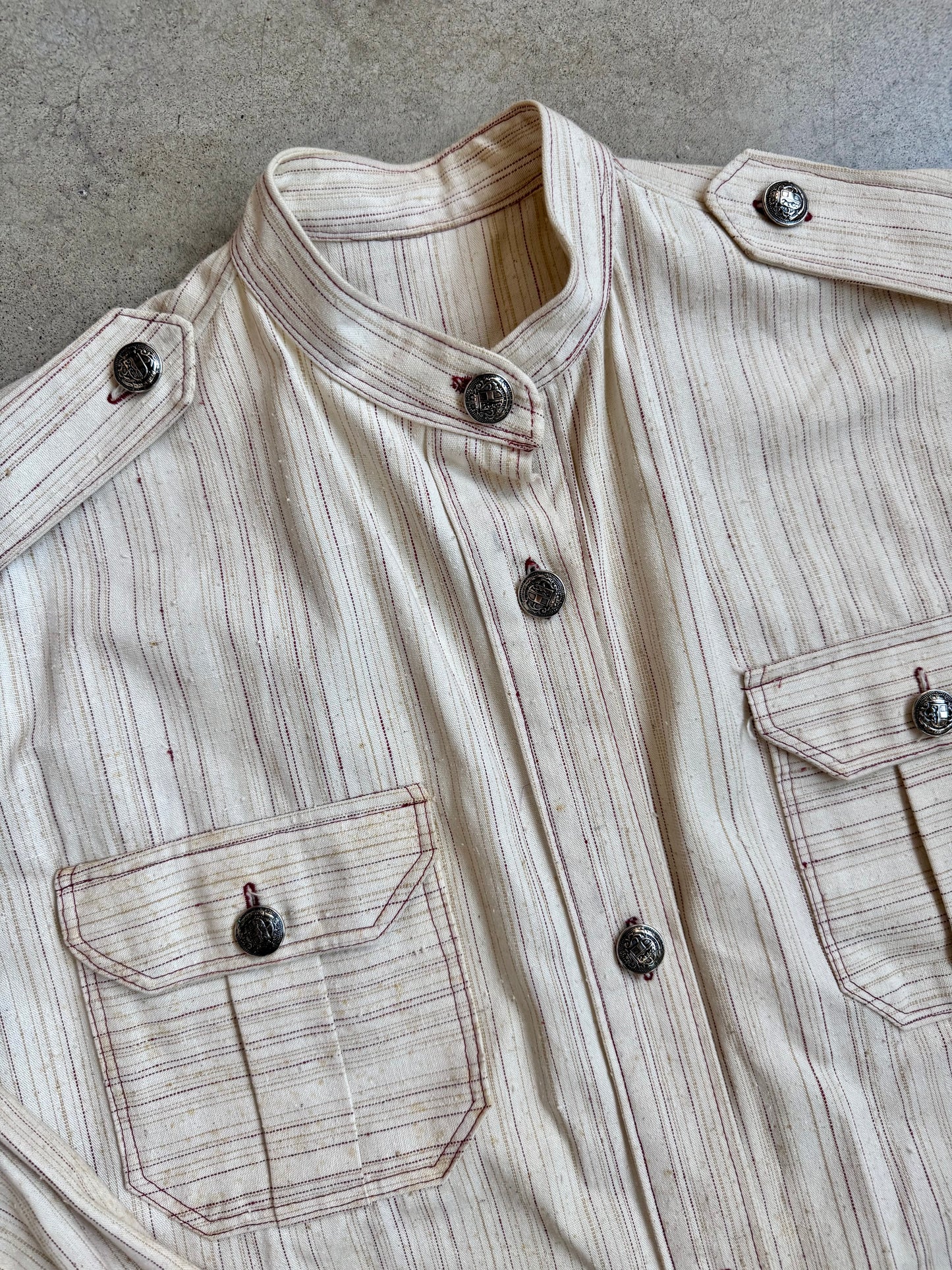 Vintage 1960s/70s Striped Canvas French-Style Safari Jacket | L/XL
