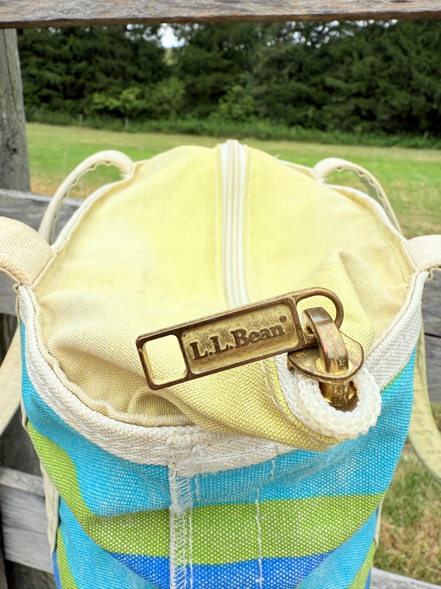 Vintage 1980s/90s L.L. Bean Blue & Green Striped Boat & Tote Bag