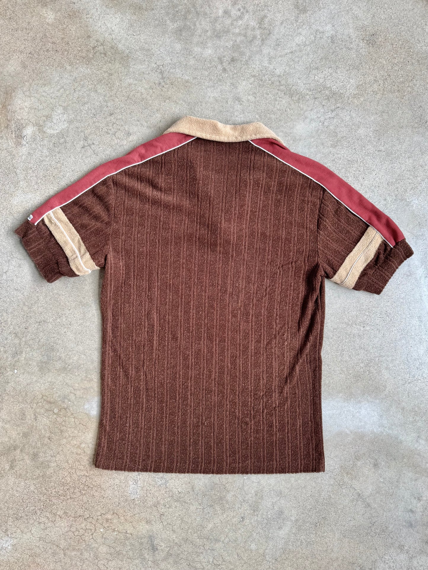 Vintage 1970s Kennington Brown Terrycloth Short Sleeve Polo Shirt | Medium