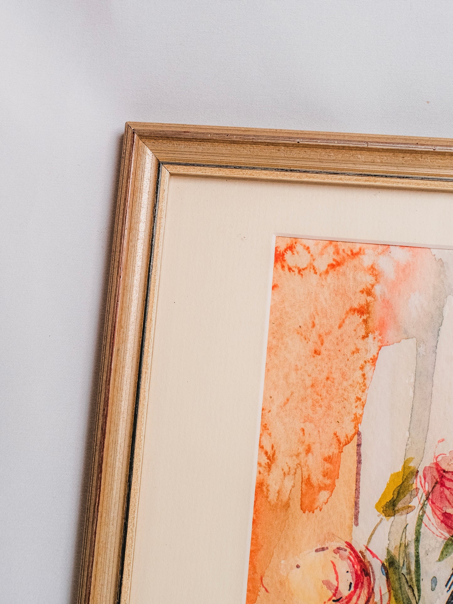 Vintage 1980s Framed & Signed Floral Watercolor Artwork