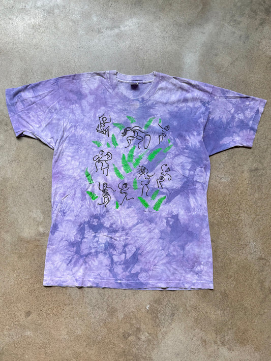 Vintage 1992 Purple Tie Dye “Dancing Figures” Artist Illustration Graphic Tee | XXL