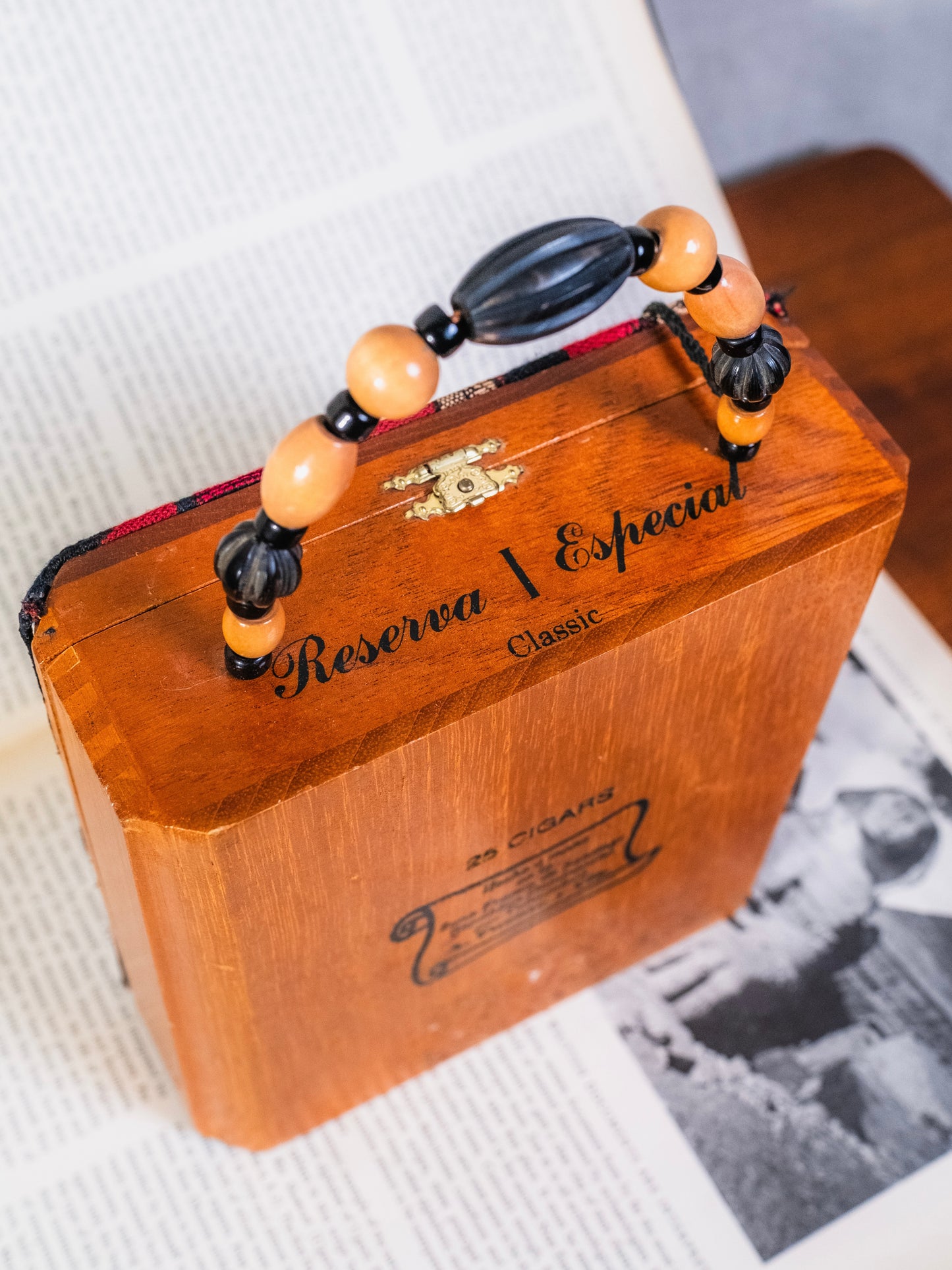 Vintage 1960s Handmade Cigar Box "Gatsby Party" Beaded Top Handle Purse