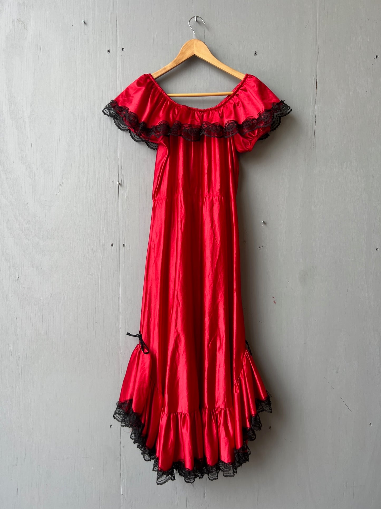 Vintage 1970’s/80’s Nylon Red & Black Flamenco Style Dress