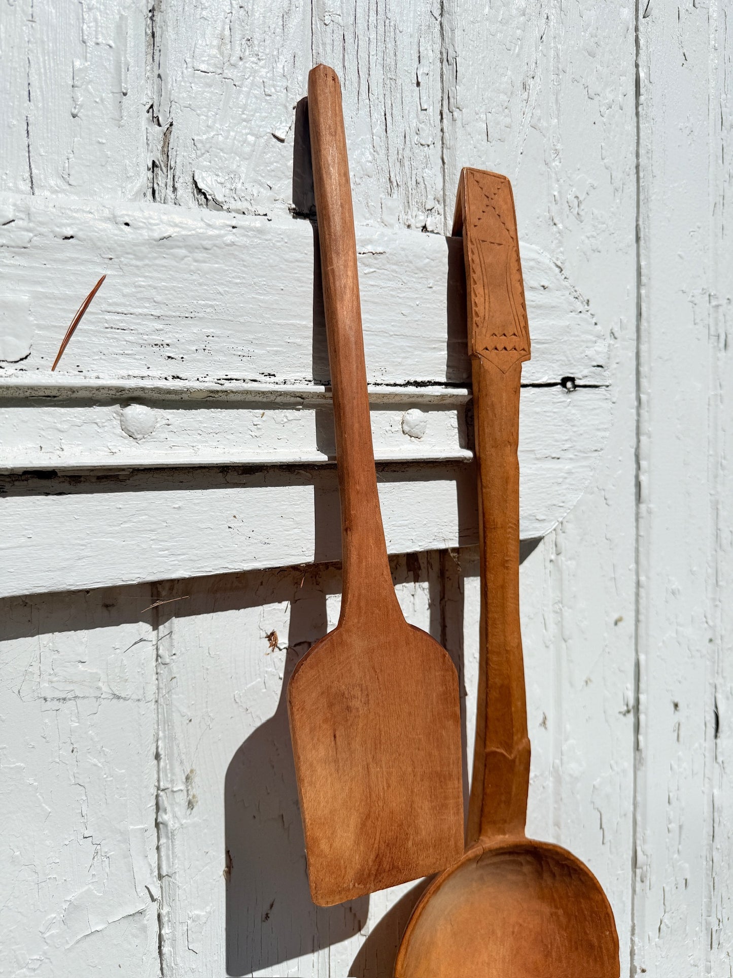 Antique Wood-Carved Folk Art Ladle & Spatula Set