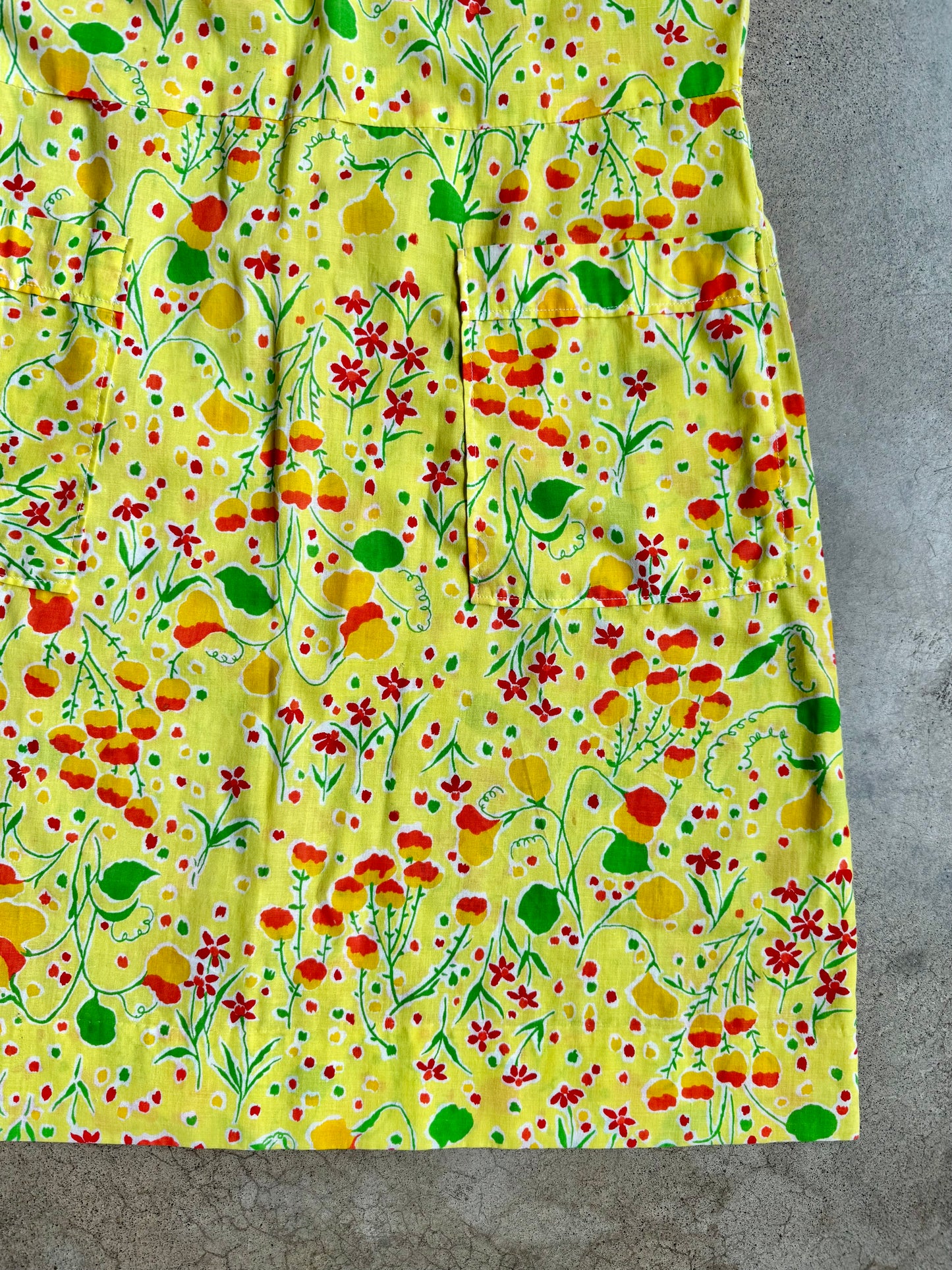 Vintage 1960s Yellow Floral Sleeveless Summer Dress | L/XL