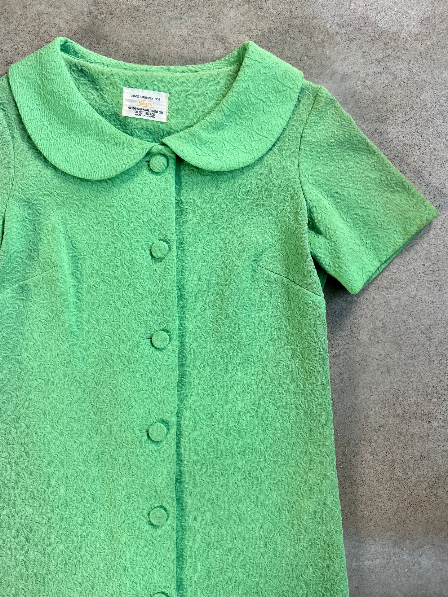Vintage 1960s Sears Lime Green Short Sleeve Duster / House Jacket | Small