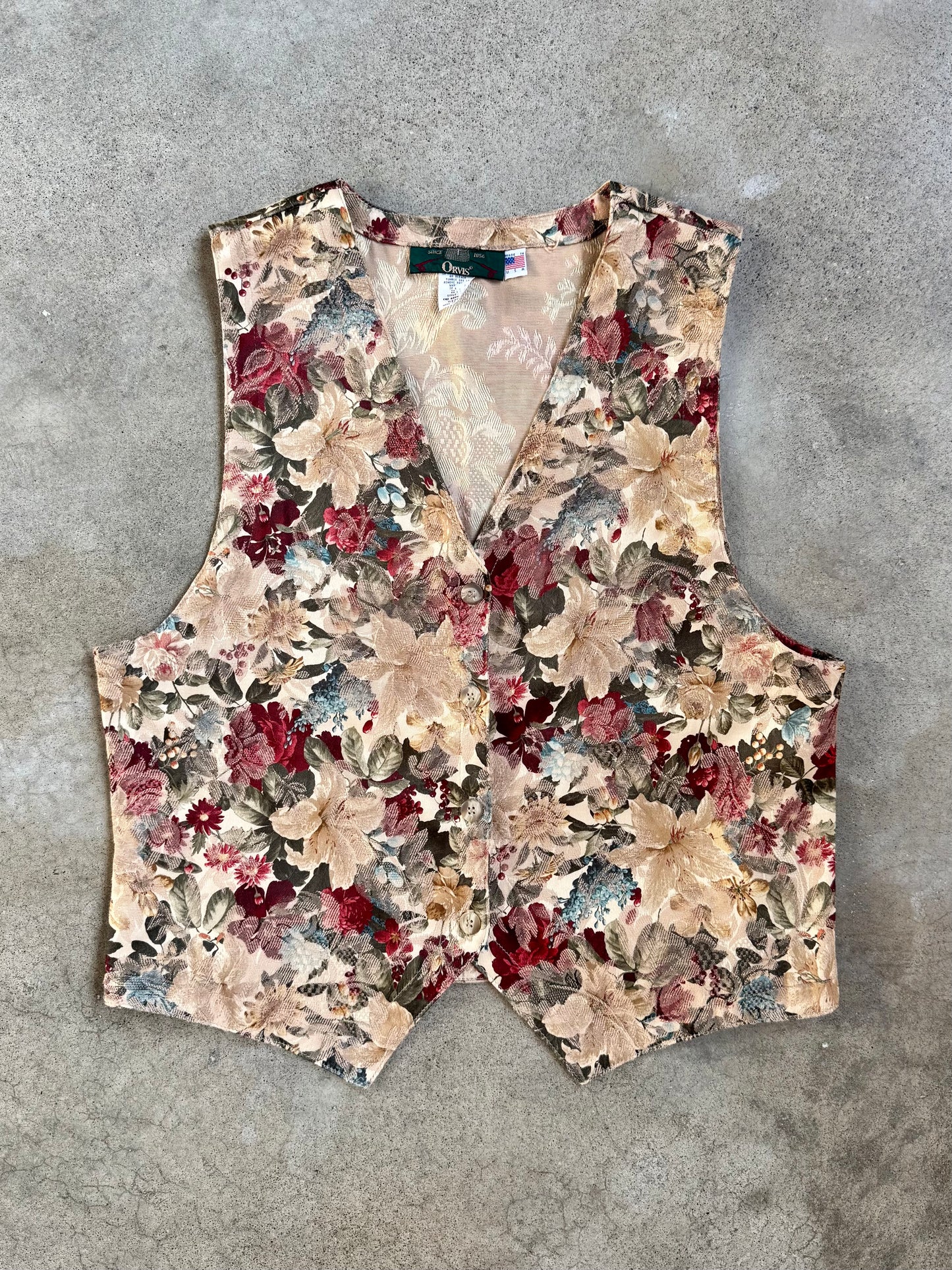 Vintage 1990s Orvis Floral Pattern Tapestry Vest | Medium