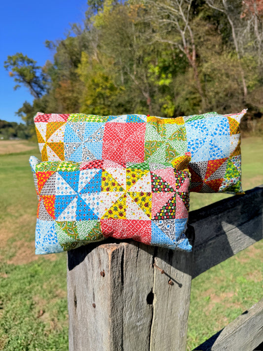 Vintage 1970s Handmade Patchwork Throw Pillows | Set of 2